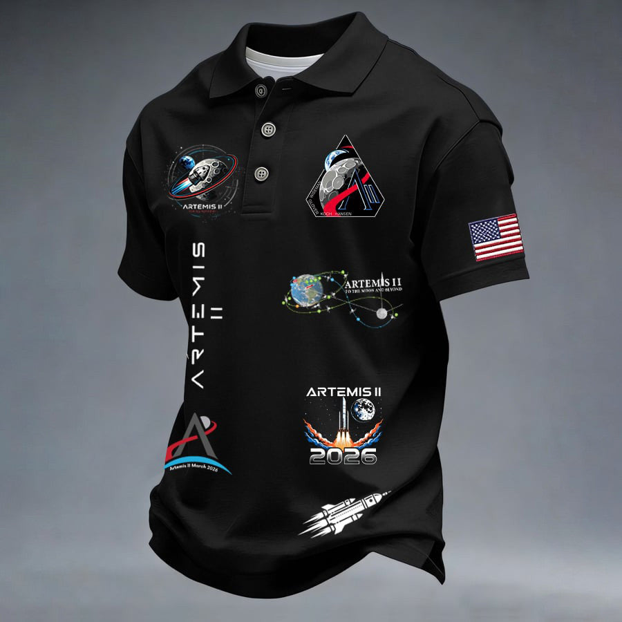 Artermis II Moon Landing American Flag Polo Shirt NASA Artemis Logo Tee Present For Brother Retro 2026 Artemis II