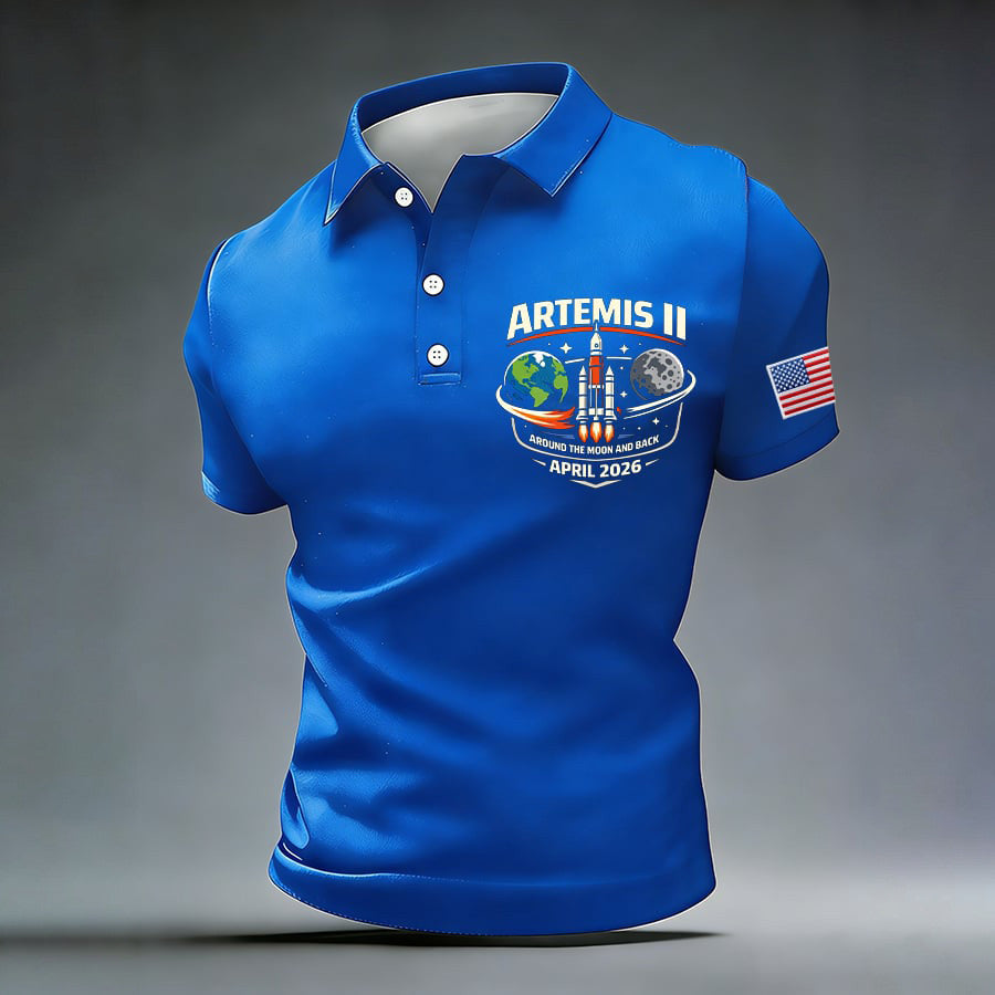 Mission Polo Shirt Rocket To The Moon Merch Gift For NASA Enthusiast Retro 2026 Artemis II