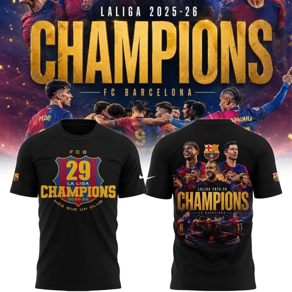 FC Barcelona 29 Laliga Champions 2025-26 T-Shirt - Playzoneprime