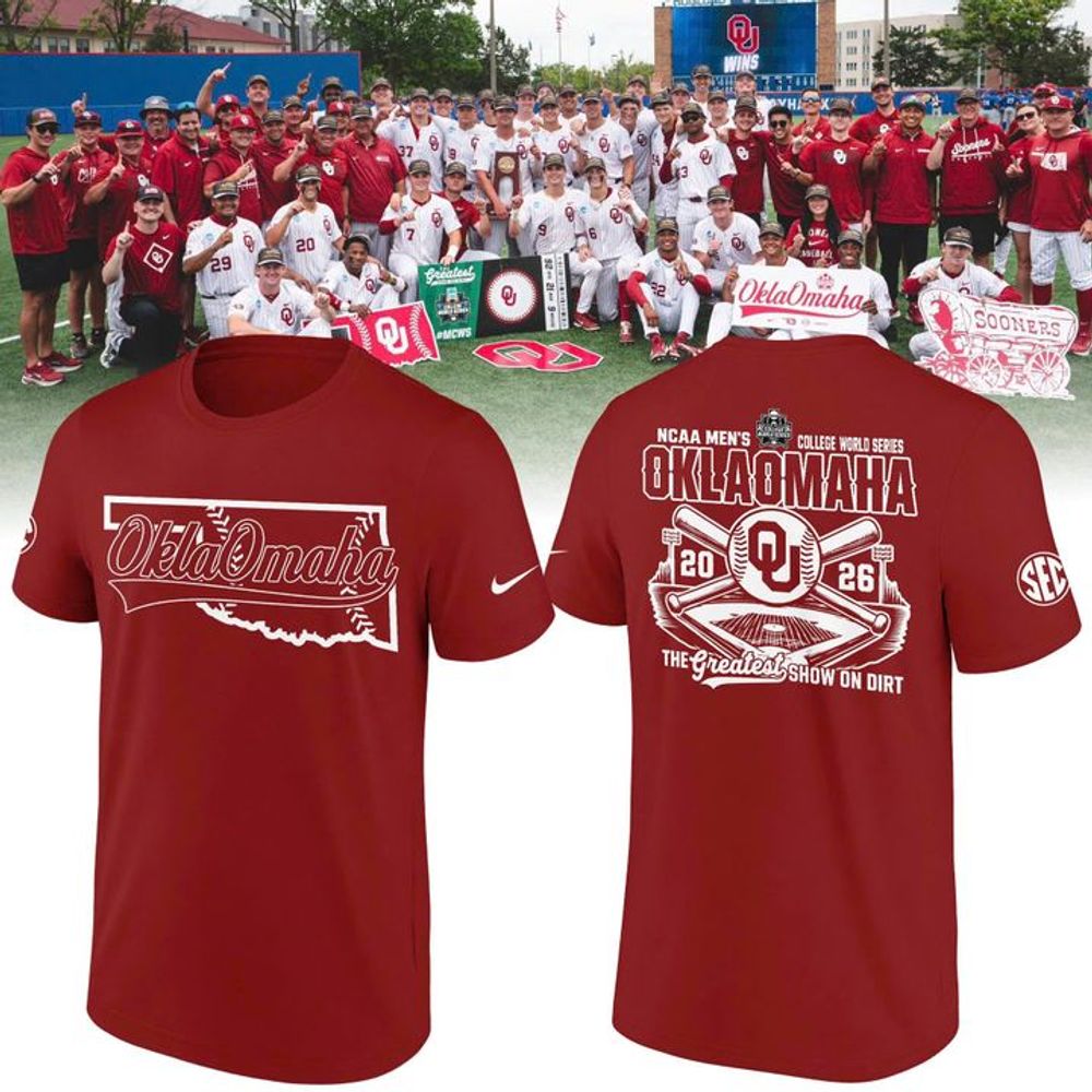 Oklahoma Sooners 2026 Baseball College World Series "OKLAOMAHA" Red Shirt - Playzoneprime