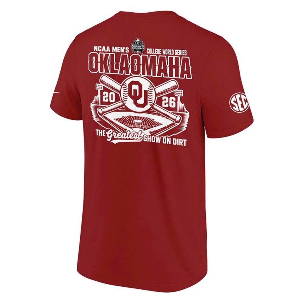 Oklahoma Sooners 2026 Baseball College World Series "OKLAOMAHA" Red Shirt - Playzoneprime