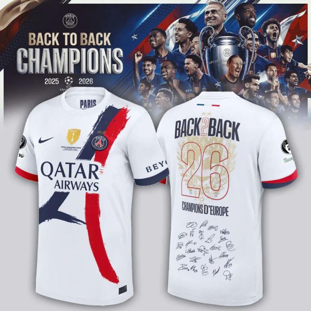 PSG 2026 Back To Back Champions Of Europe Limited White Shirt - Playzoneprime