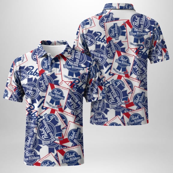 Pabst Blue Ribbon Sticker Polo Shirt