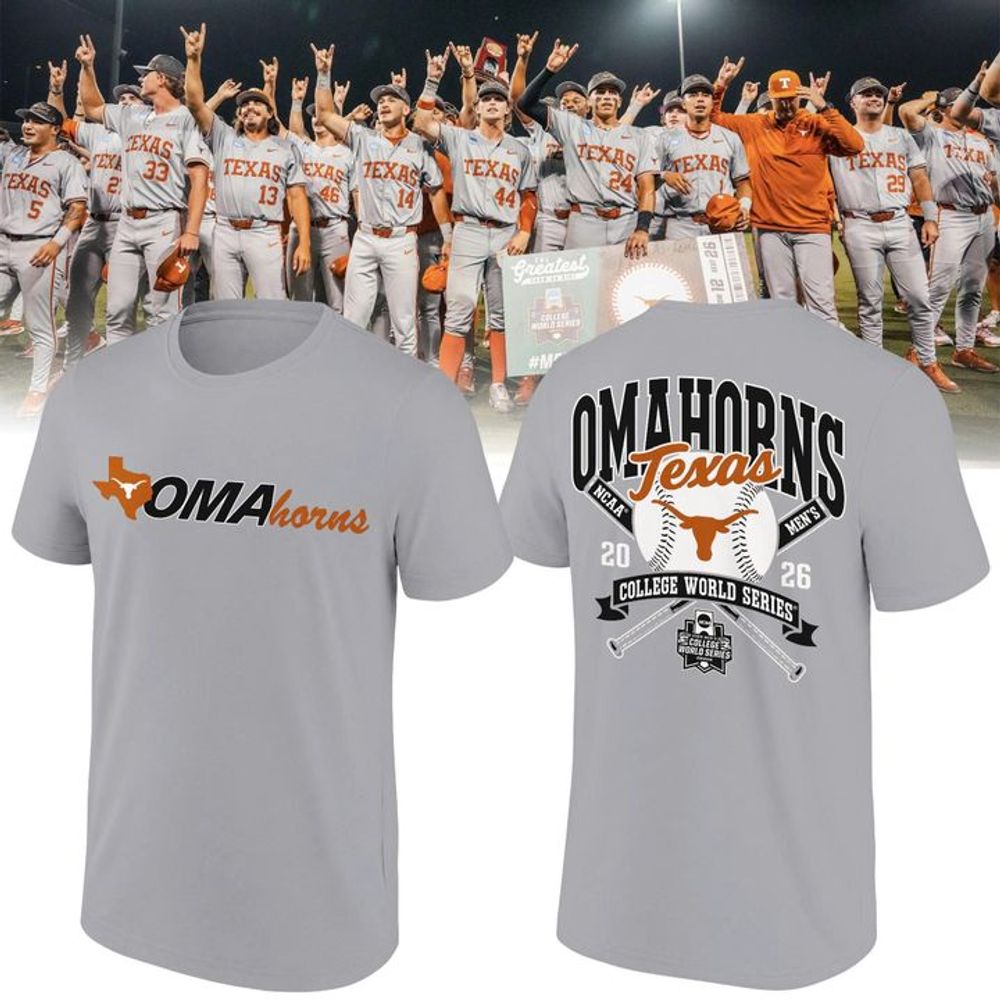 Texas Longhorns 2026 Baseball College World Series Omahorns Shirt - Gray - Playzoneprime