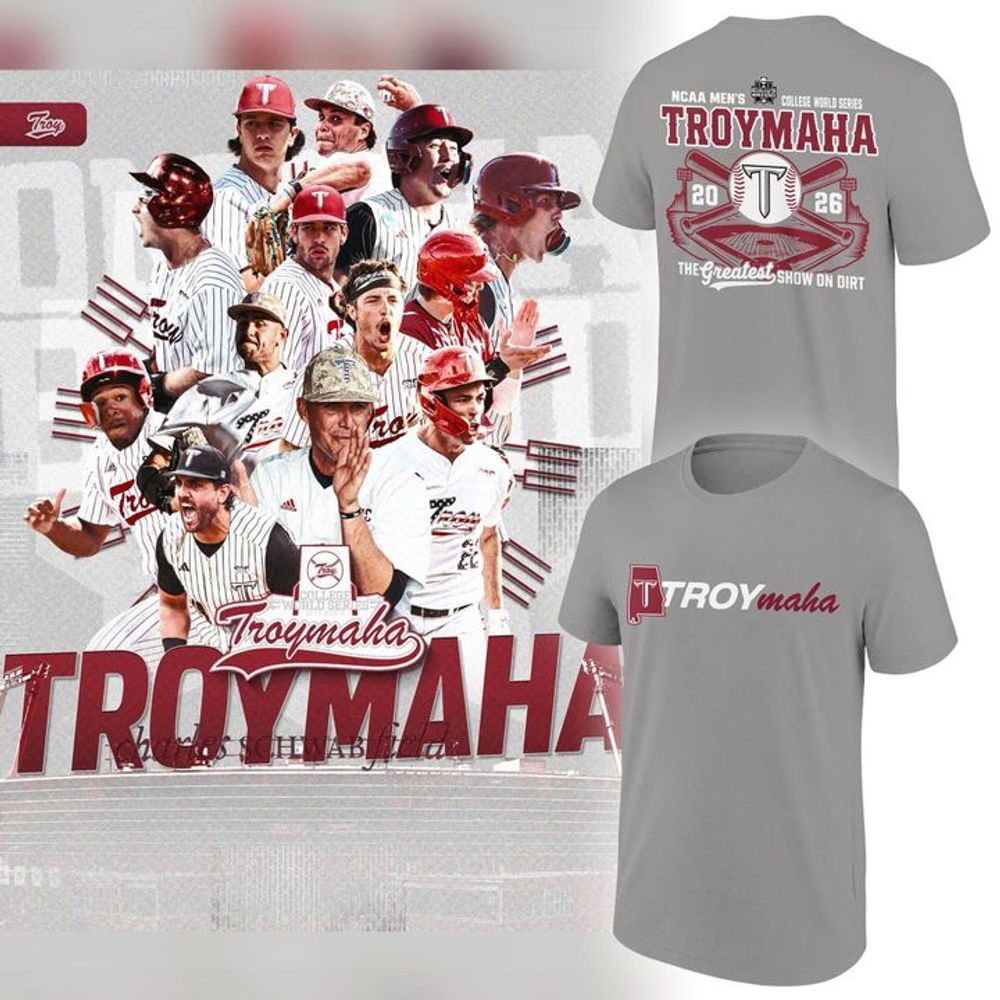 Troy Trojans 2026 NCAA Baseball Men's College World Series Troymaha Shirt - Gray - Playzoneprime