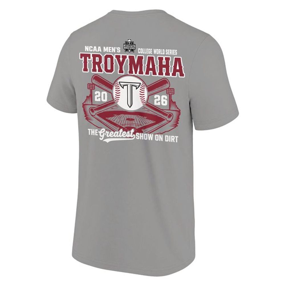 Troy Trojans 2026 NCAA Baseball Men's College World Series Troymaha Shirt - Gray - Playzoneprime
