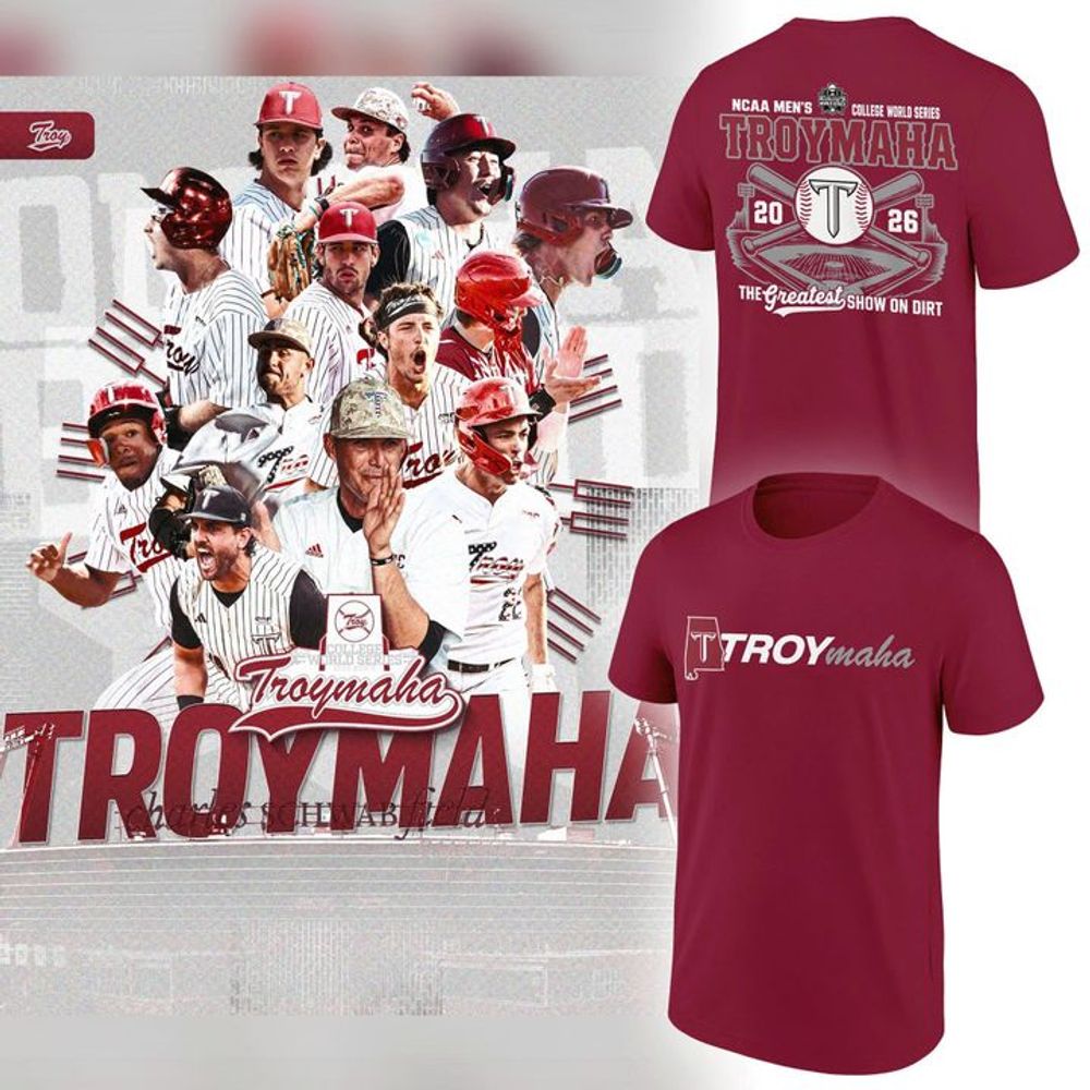 Troy Trojans 2026 NCAA Baseball Men's College World Series Troymaha Shirt - Red - Playzoneprime
