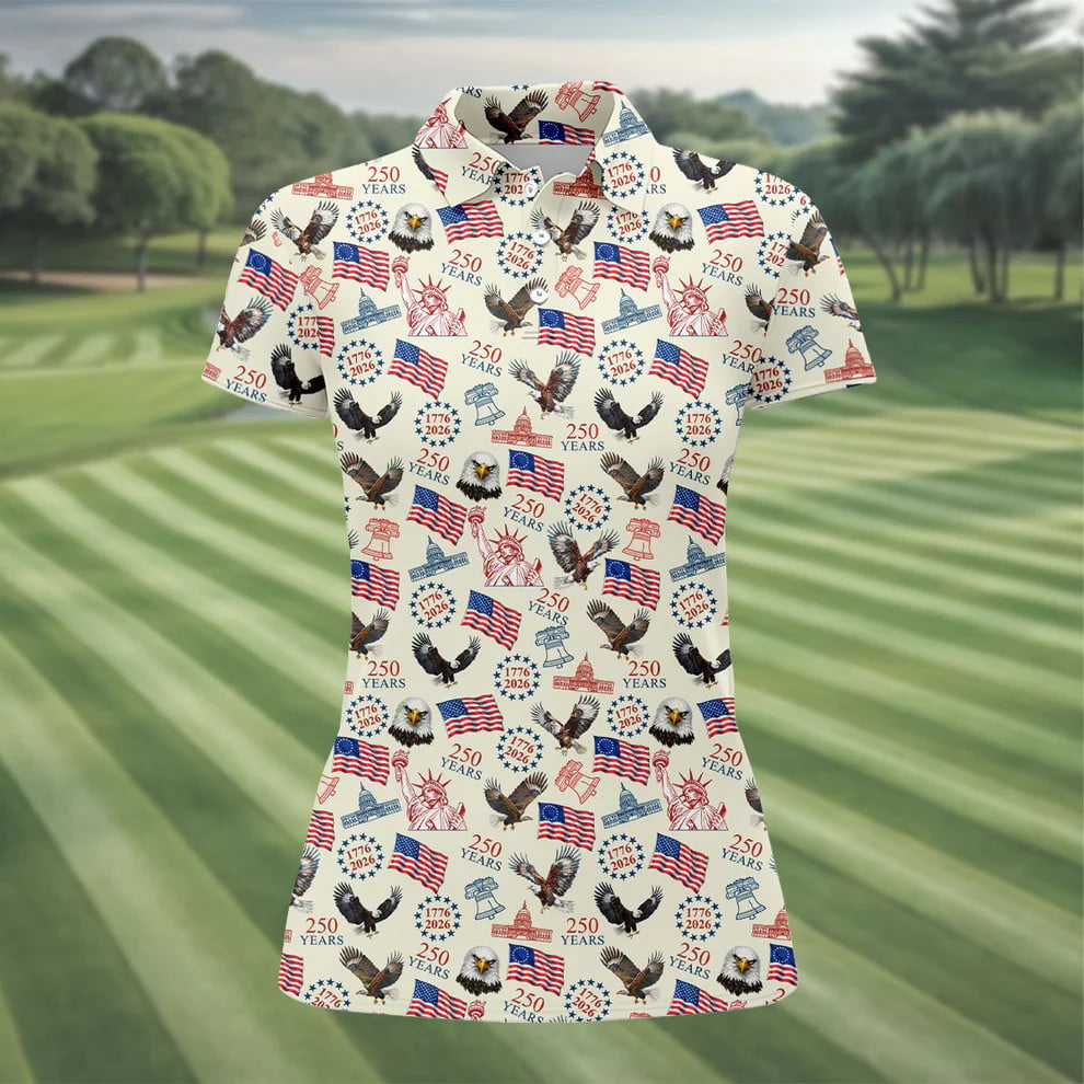 250 Years American Symbol Patriotic Golf Polo Shirt Independence Day Apparel for Golfers