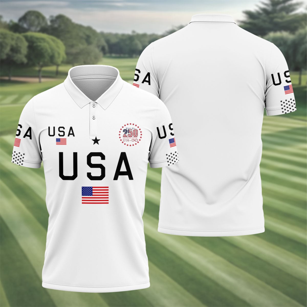 USA 250Th Anniversary Golf Polo Shirt 1776-2026 Apparel First Fathers Day Gift Ideas