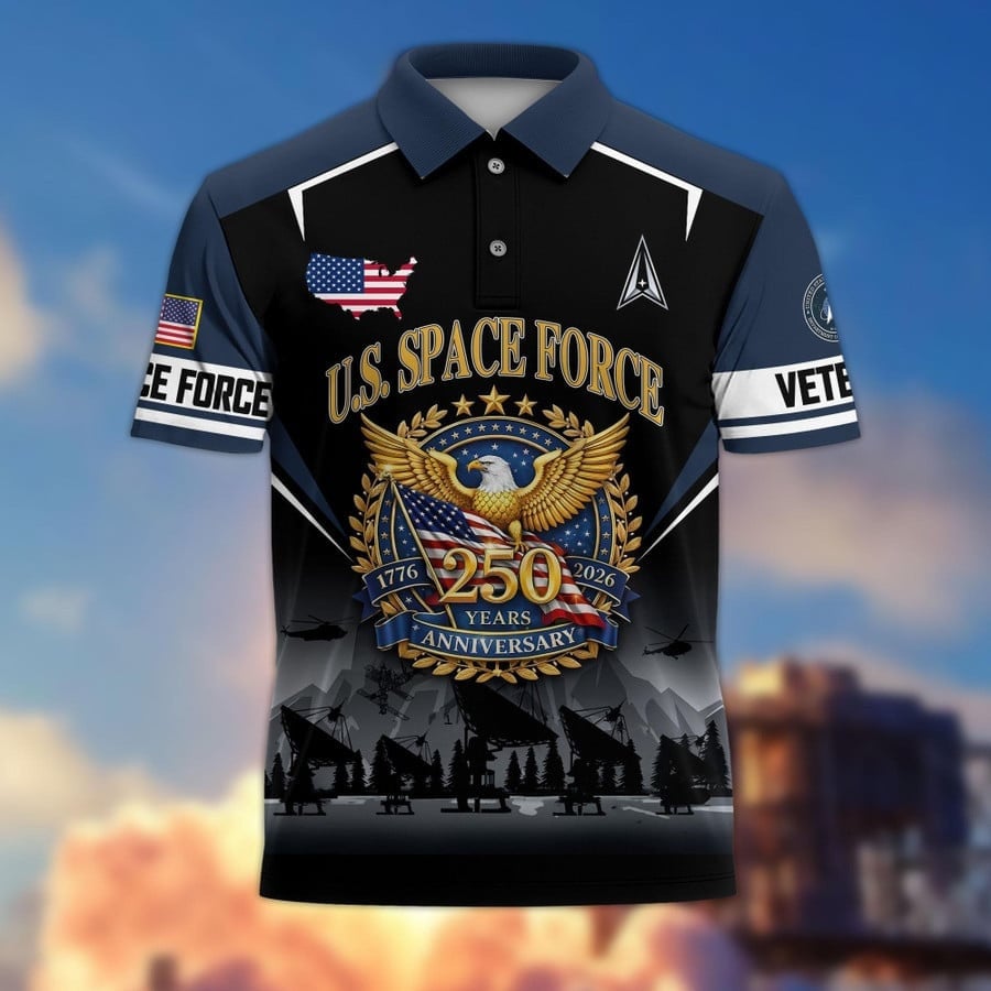 America 250th Anniversary US Space Force Polo Shirt Men's Veteran 4th Of July Apparel