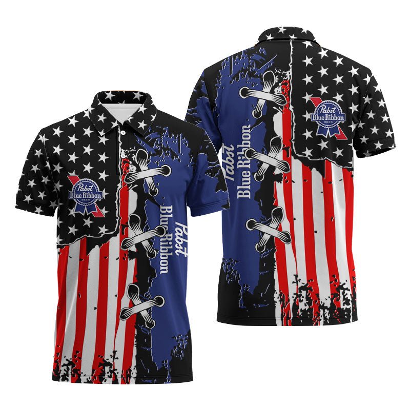 Pabst Blue Ribbon Patriotic Grunge Flag Polo Shirt