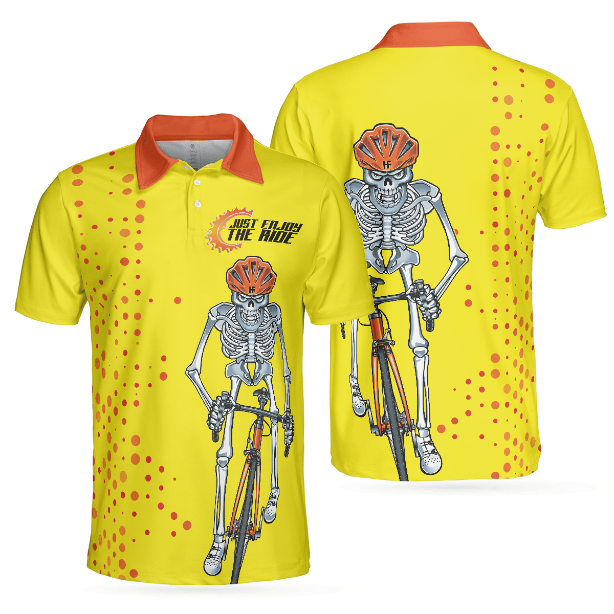 Just Enjoy The Ride Yellow Skeleton Cycling Polo Shirt