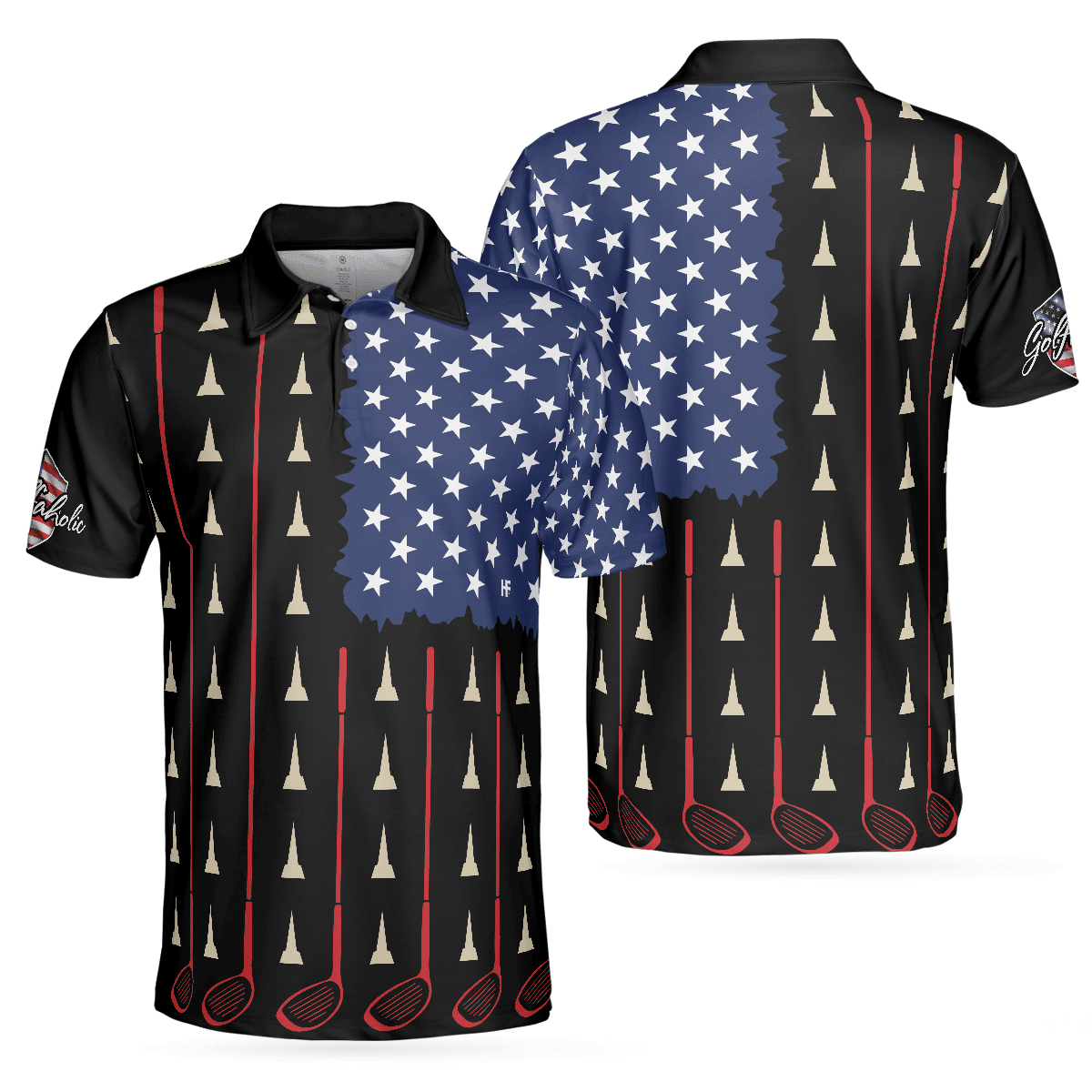 American Flag Golf Clubs Patriotic Golf Shirt Polo Shirt