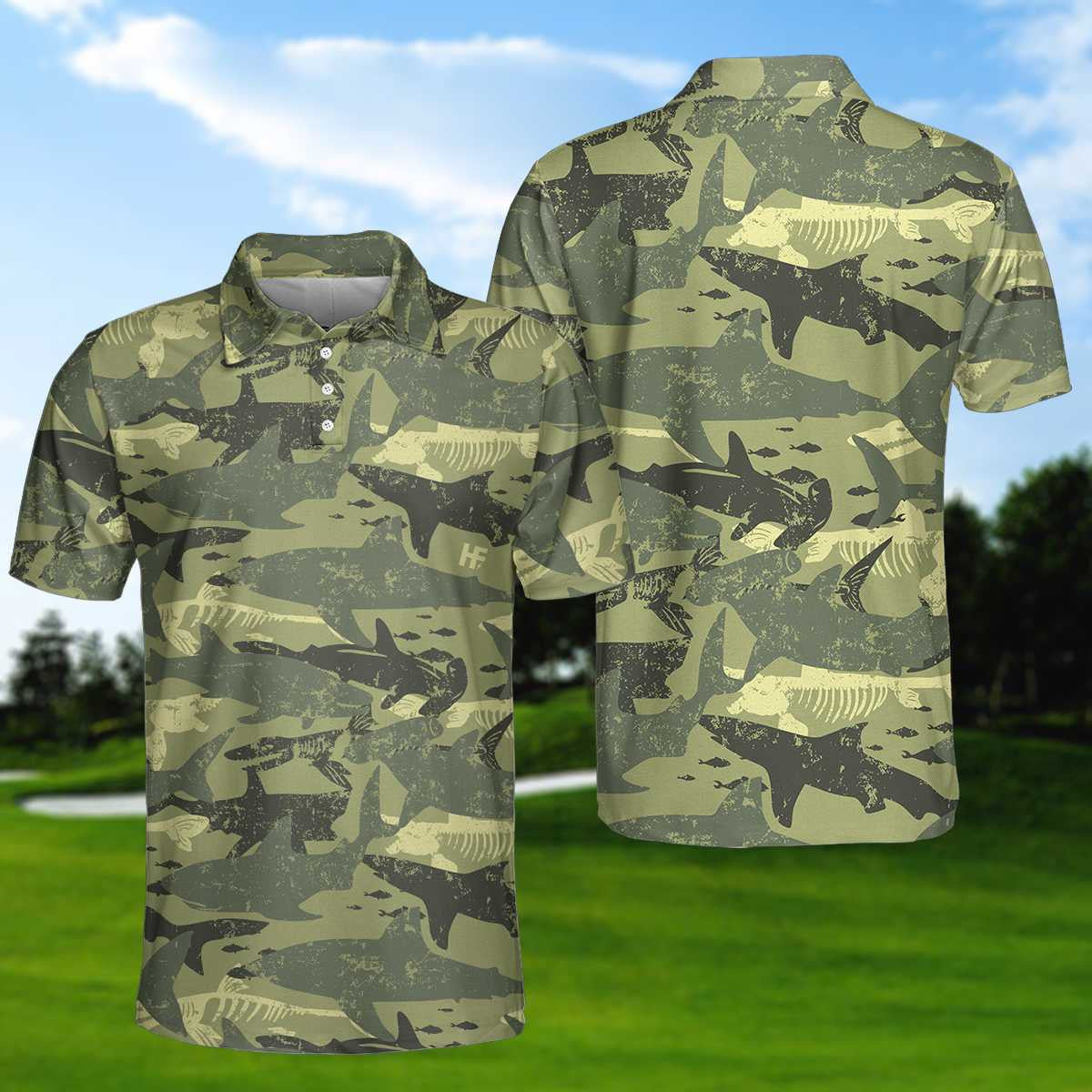 Camouflage Shark Pattern Camo Military Polo Shirt