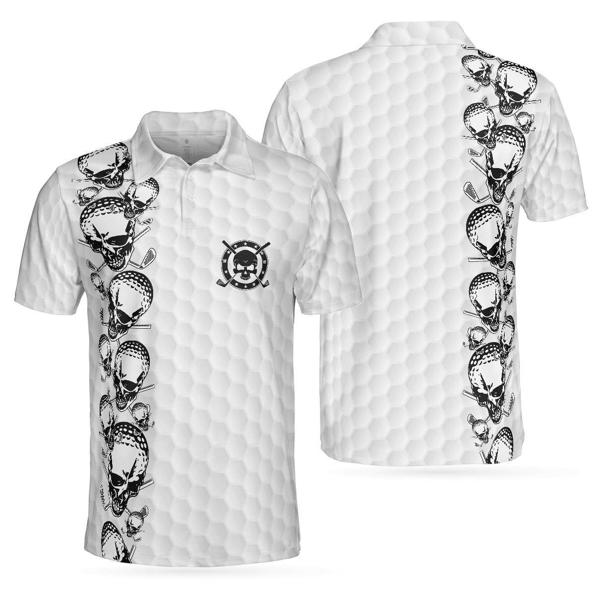 Golfing Skull Golf Ball and Clubs Black and White Golf Shirt Polo Shirt
