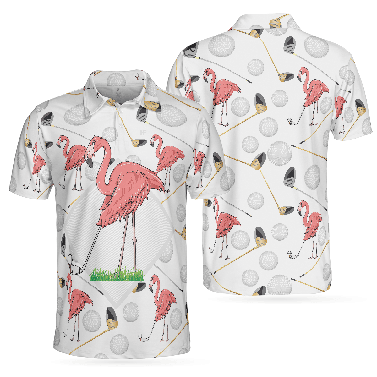 Flamingo Golfer Pink Flamingo Short Sleeve Polo Shirt