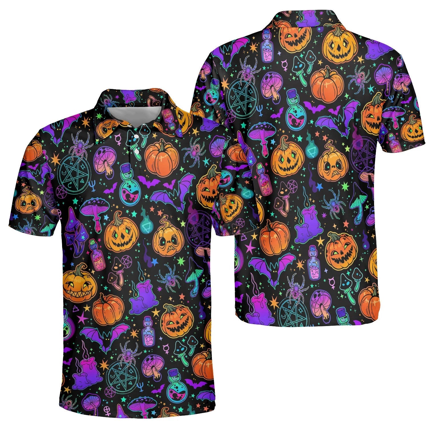 Magical Pumpkins Halloween Seamless Pattern Polo Shirt