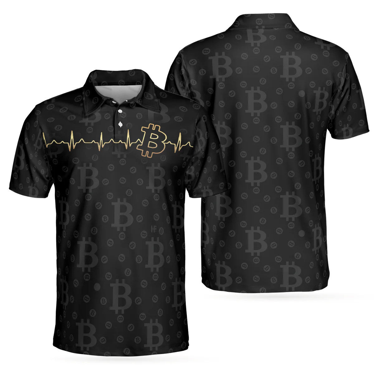 Bitcoin Golden Heartbeat Black Cryptocurrency Short Sleeve For Adults Polo Shirt