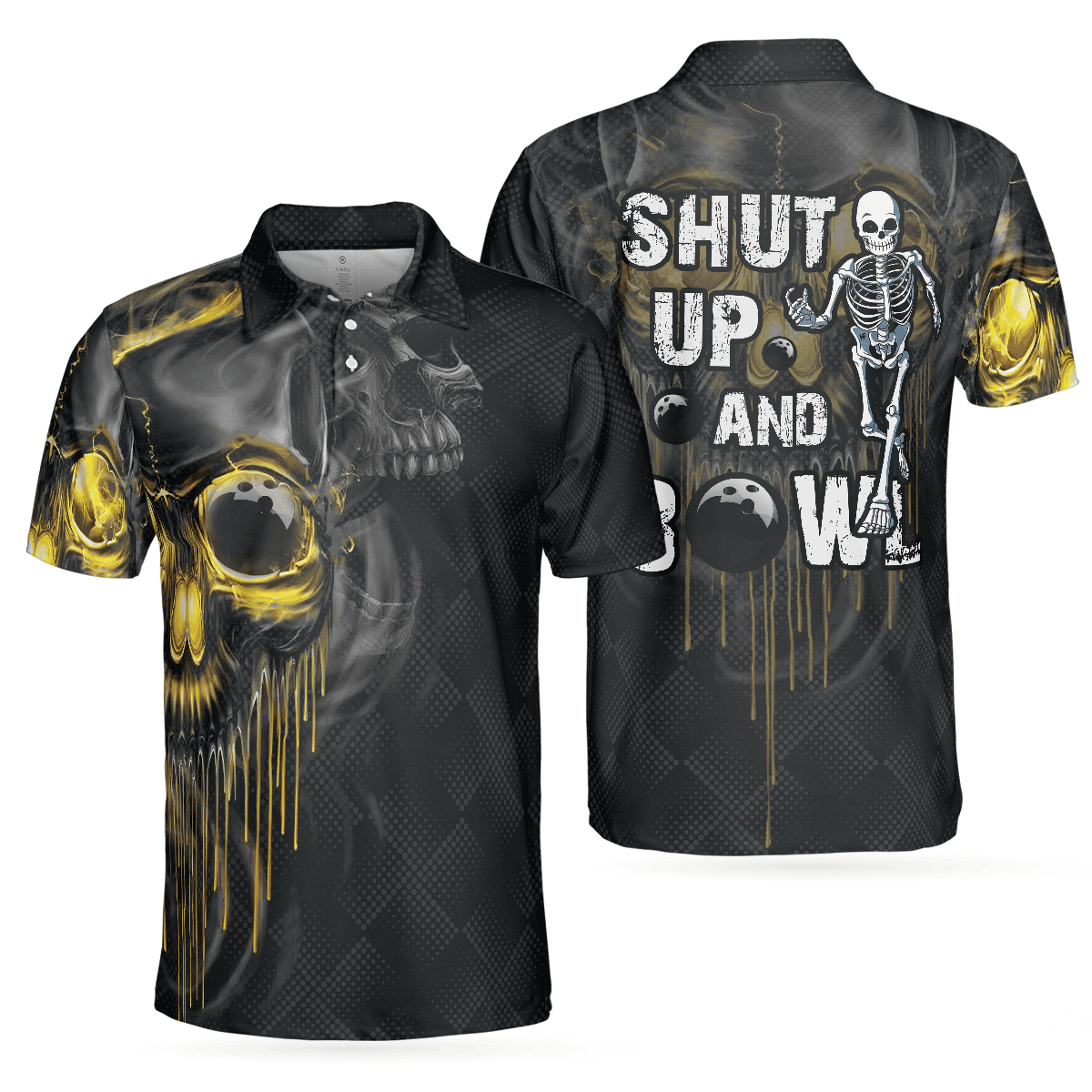 Bowling Shut Up Scary Halloween Gift Idea for Male Bowlers Skull Polo Shirt