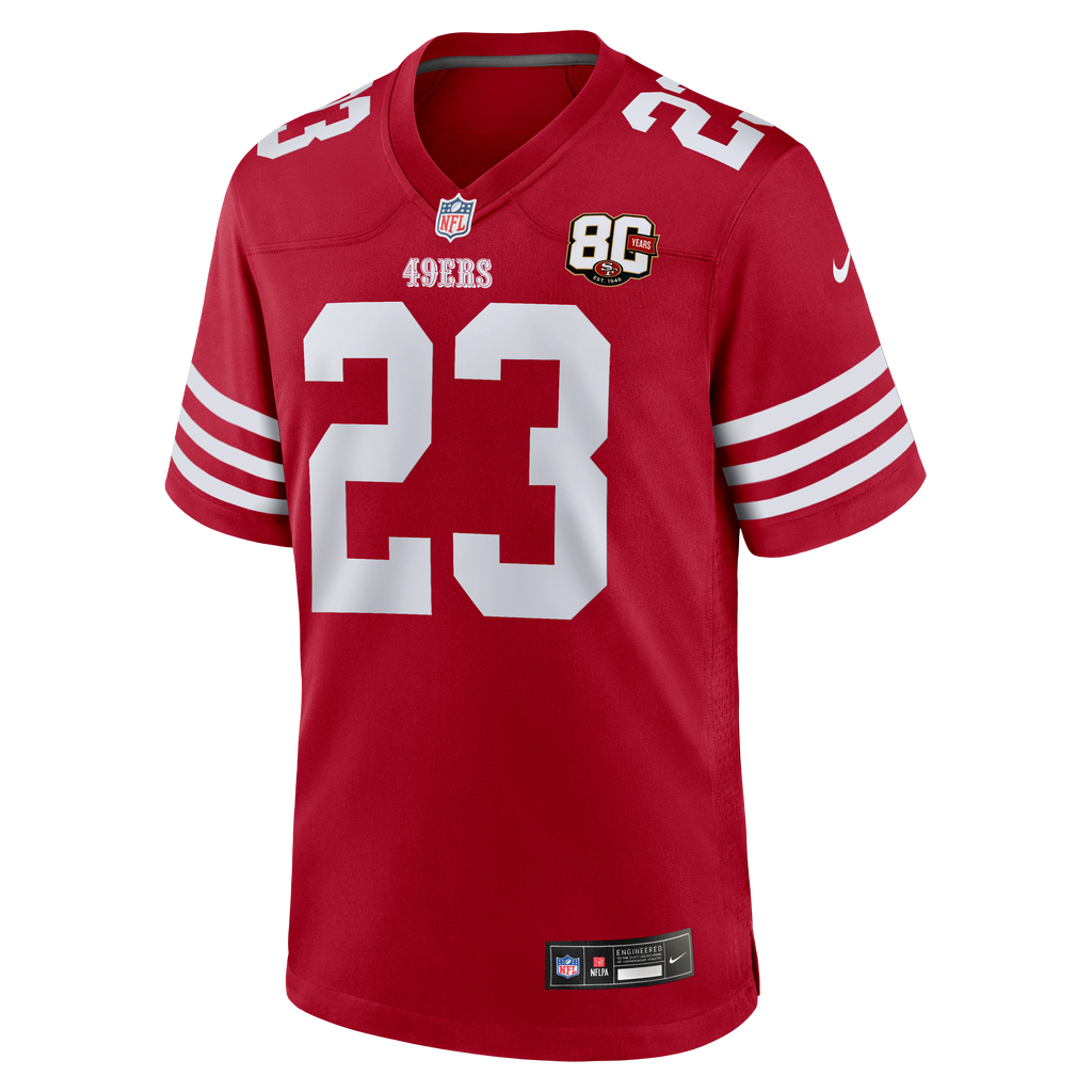 Men's San Francisco 49Ers Christian Mccaffrey Nike Scarlet 80Th Anniversary Game Jersey