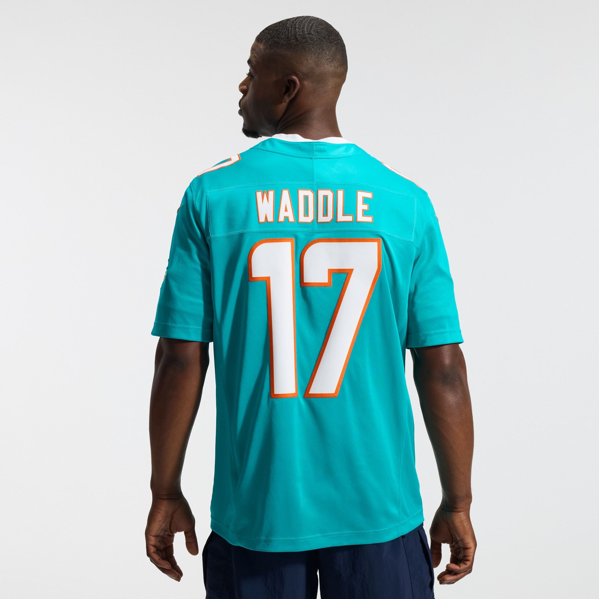 Men's Miami Dolphins Jaylen Waddle Nike Aqua Team Vapor Fuse Stitched Limited Jersey