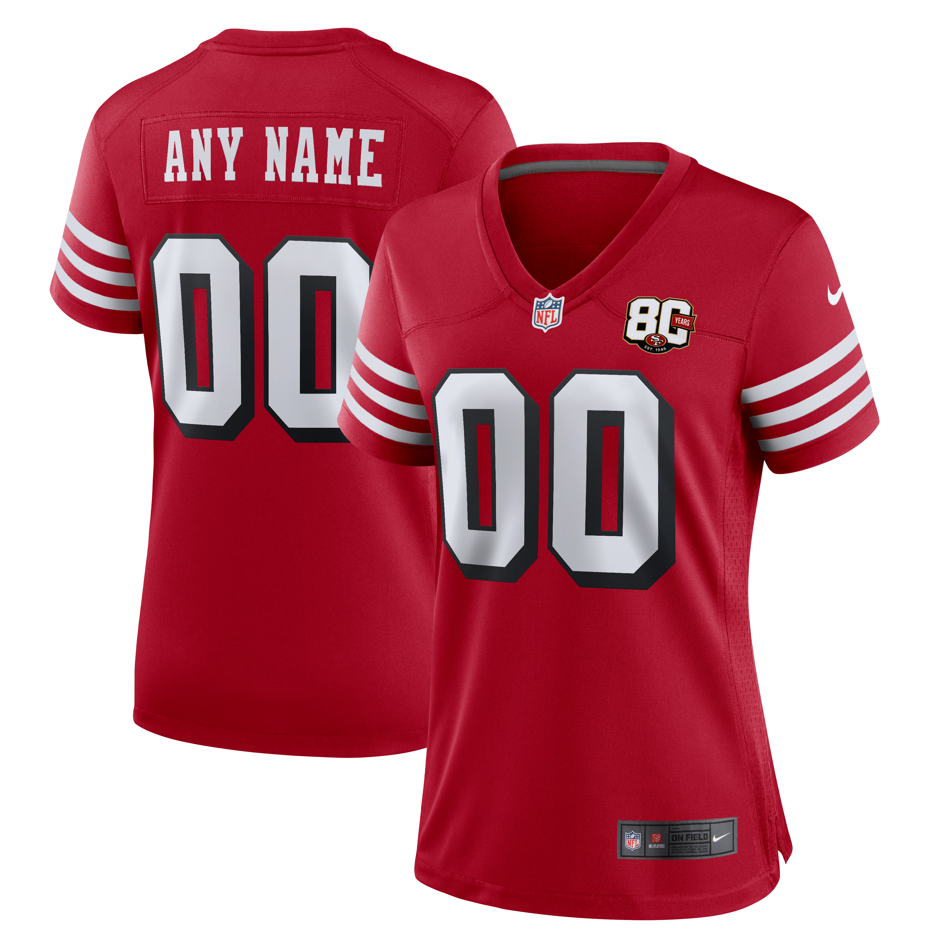 Women's San Francisco 49Ers Nike Scarlet 80Th Anniversary Alternate Custom Game Jersey