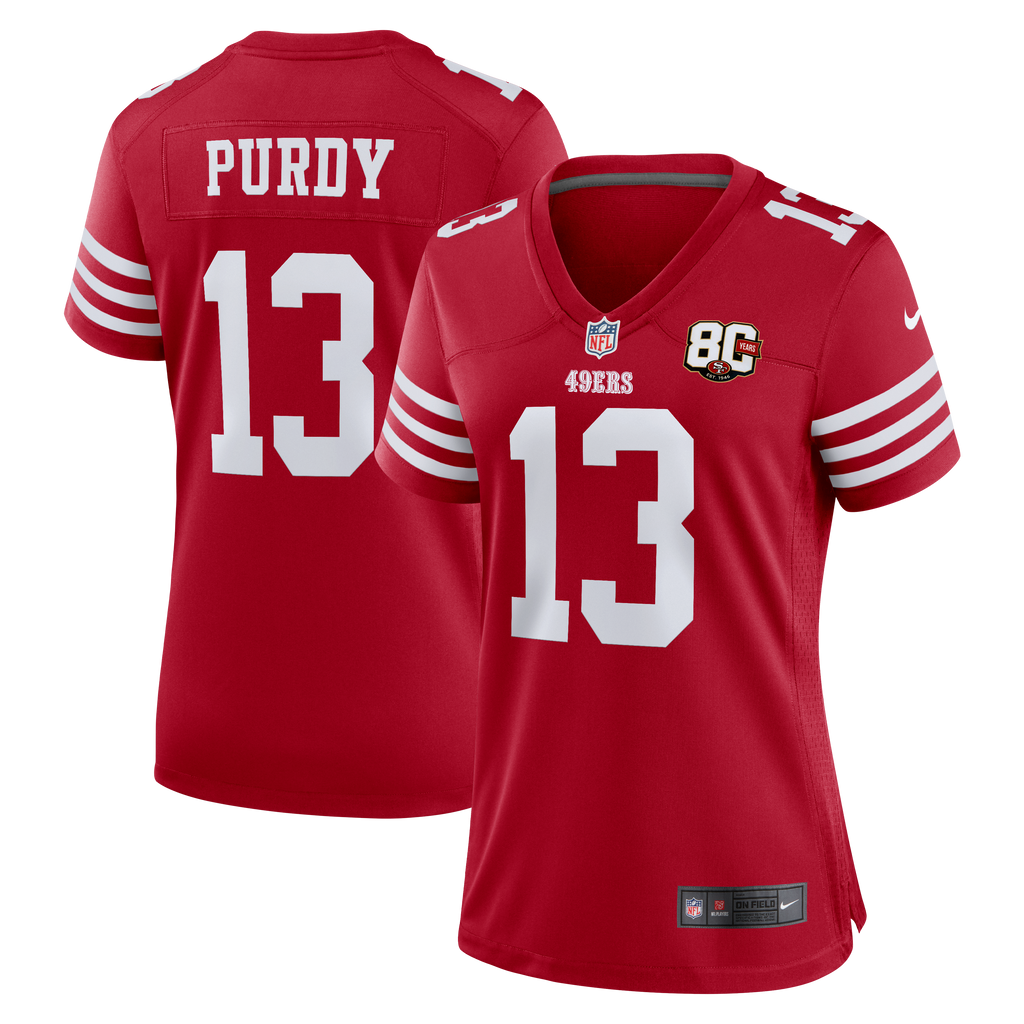 Women's San Francisco 49Ers Brock Purdy Nike Scarlet 80Th Anniversary Game Jersey
