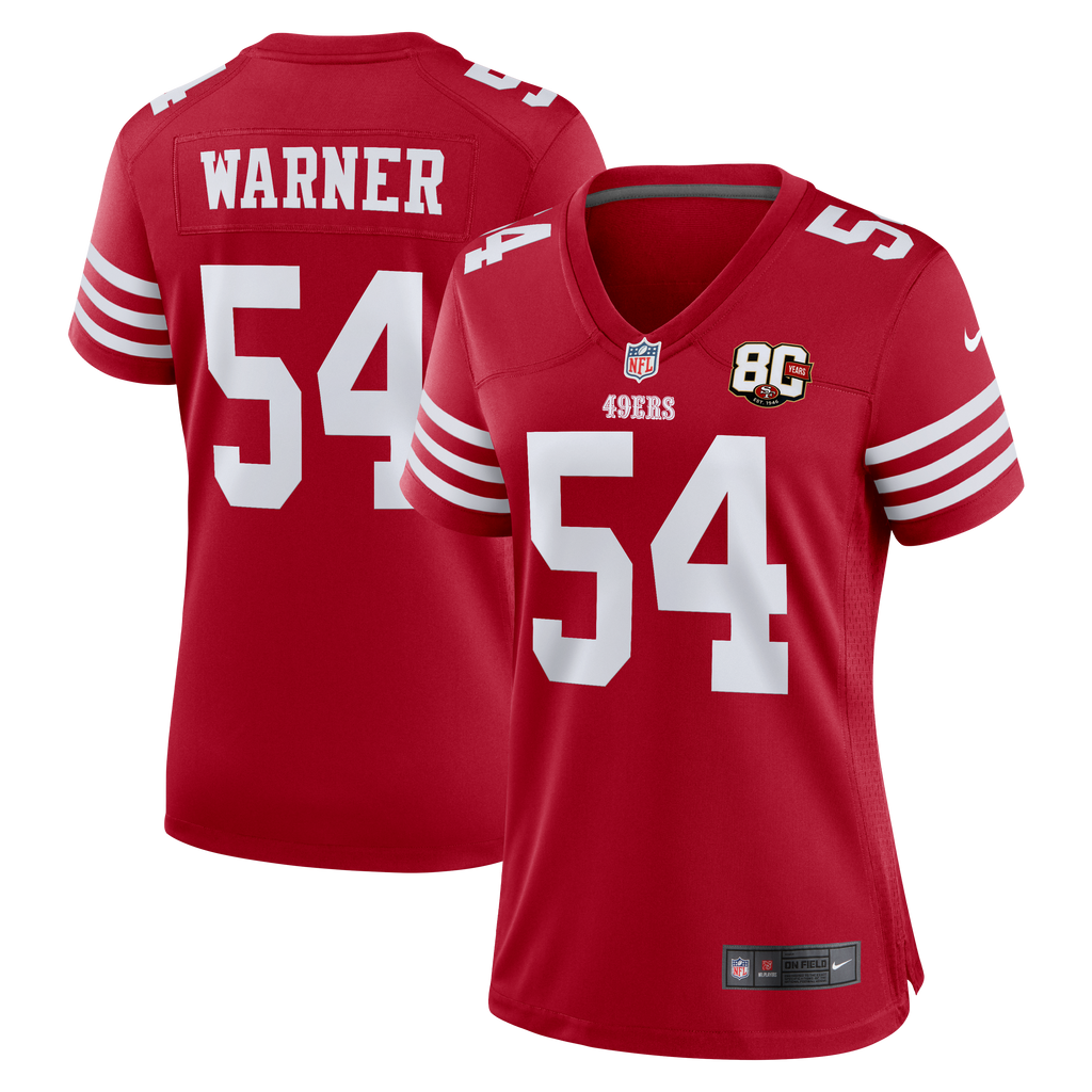 Women's San Francisco 49Ers Fred Warner Nike Scarlet 80Th Anniversary Game Jersey