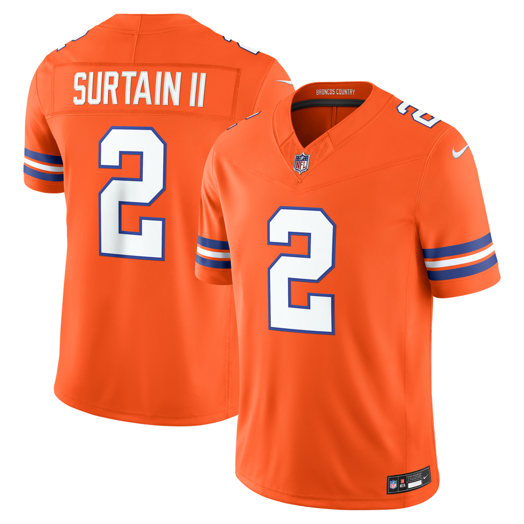 Men's Denver Broncos Pat Surtain Ii Nike Orange Alternate Mile High Collection 1977 Throwback Vapor Fuse Stitched Limited Jersey