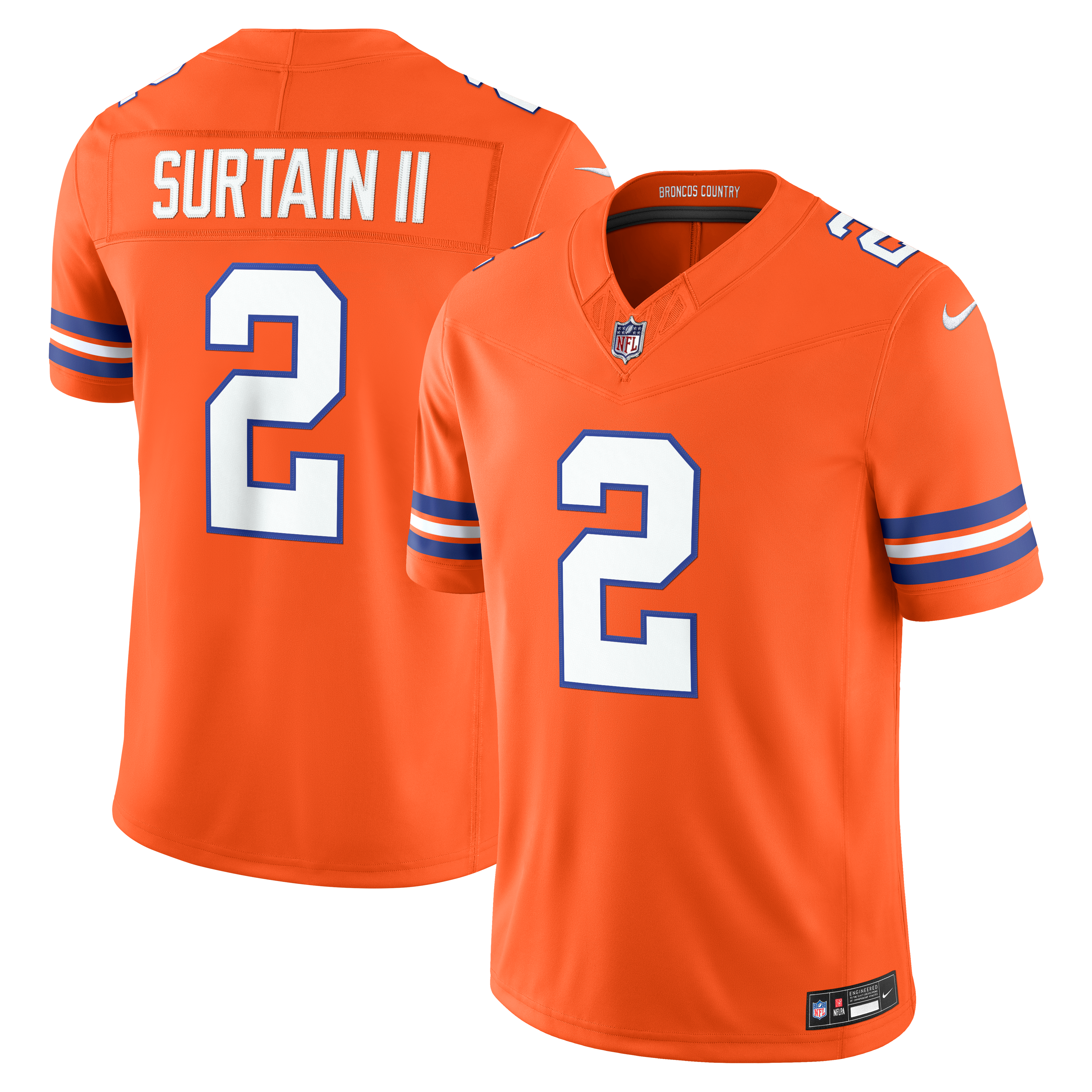 Men's Denver Broncos Pat Surtain Ii Nike Orange Alternate Mile High Collection 1977 Throwback Vapor Fuse Stitched Limited Jersey