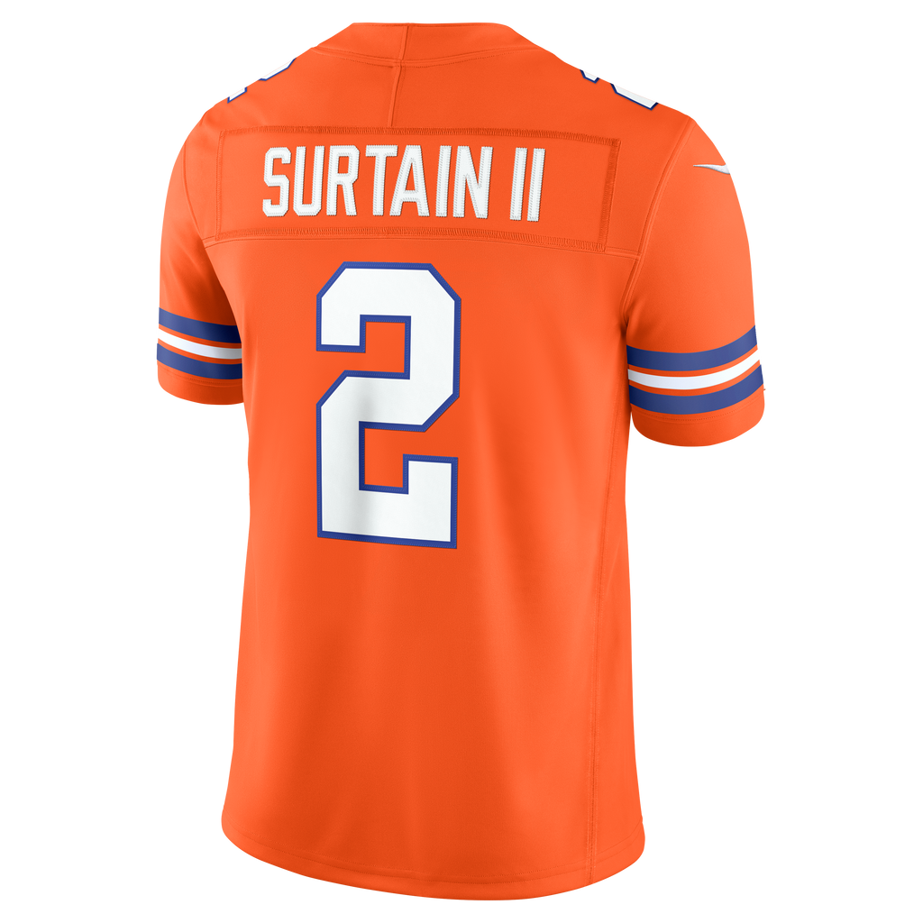 Men's Denver Broncos Pat Surtain Ii Nike Orange Alternate Mile High Collection 1977 Throwback Vapor Fuse Stitched Limited Jersey