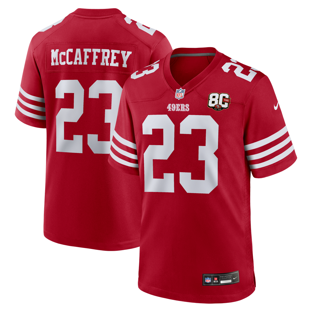 Men's San Francisco 49Ers Christian Mccaffrey Nike Scarlet 80Th Anniversary Game Jersey