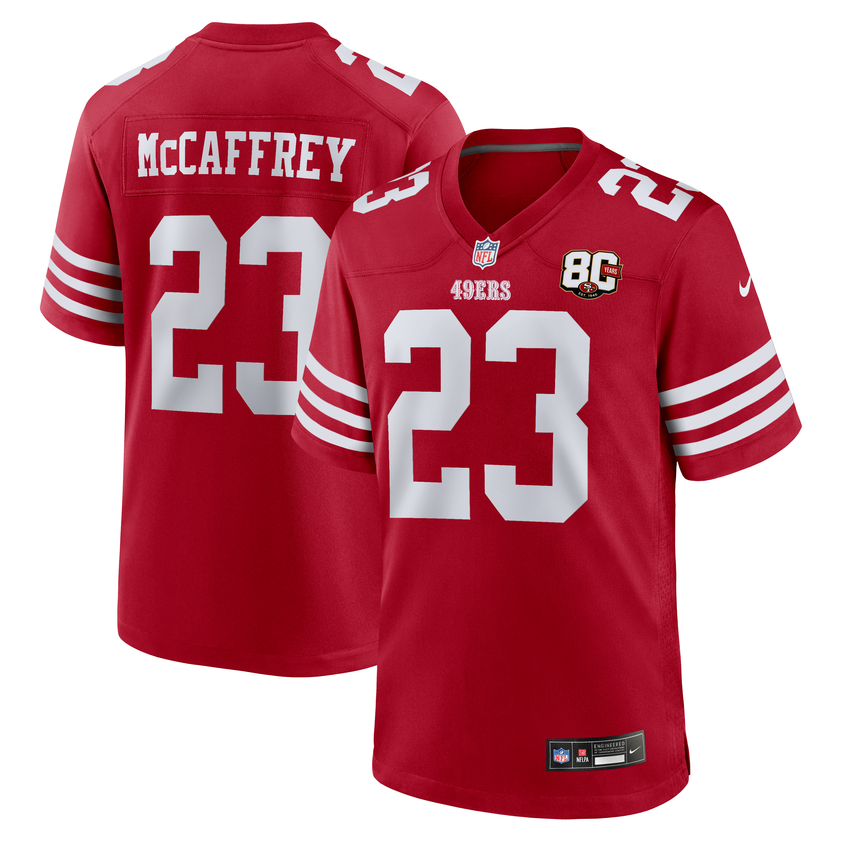 Men's San Francisco 49Ers Christian Mccaffrey Nike Scarlet 80Th Anniversary Game Jersey