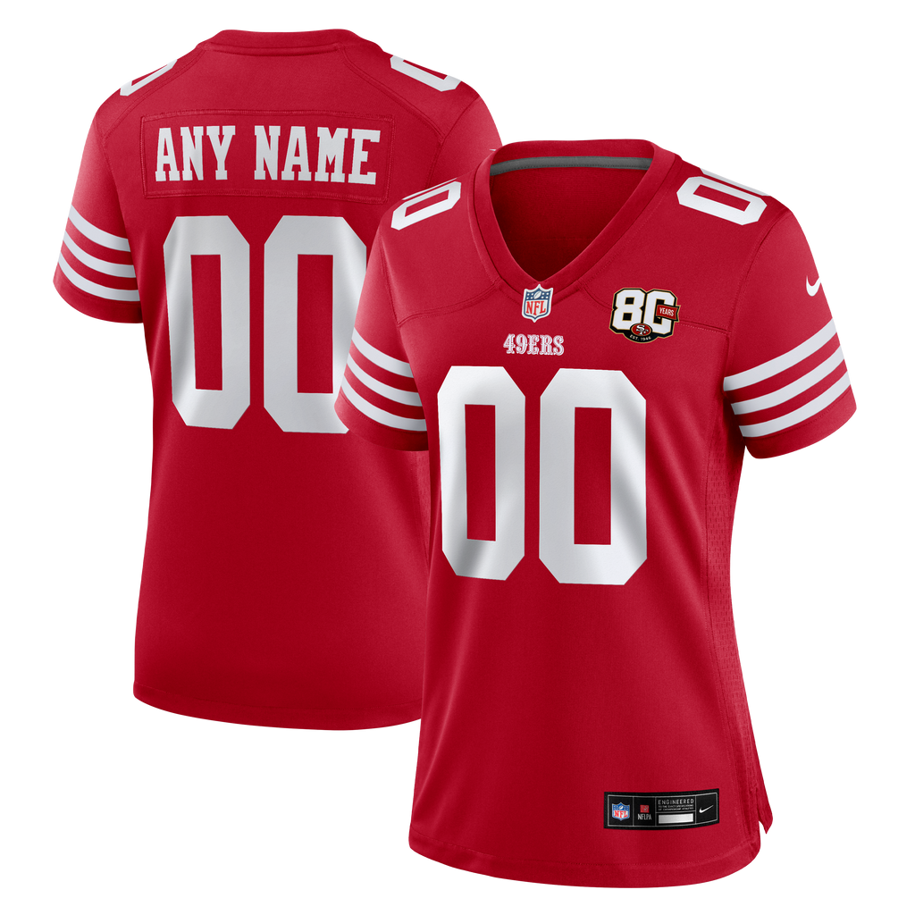 Women's San Francisco 49Ers Nike Scarlet 80Th Anniversary Custom Game Jersey
