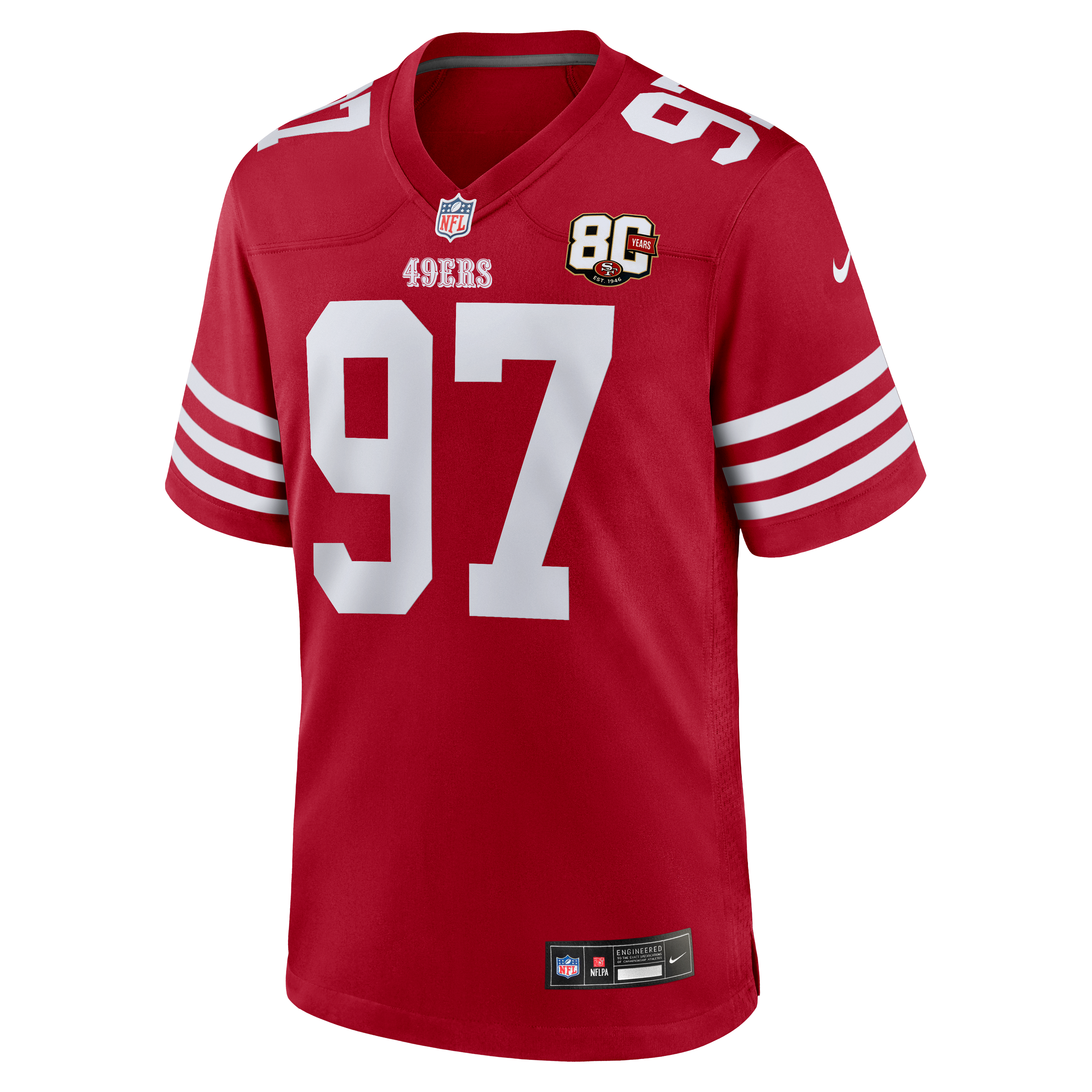 Men's San Francisco 49Ers Nick Bosa Nike Scarlet 80Th Anniversary Game Jersey