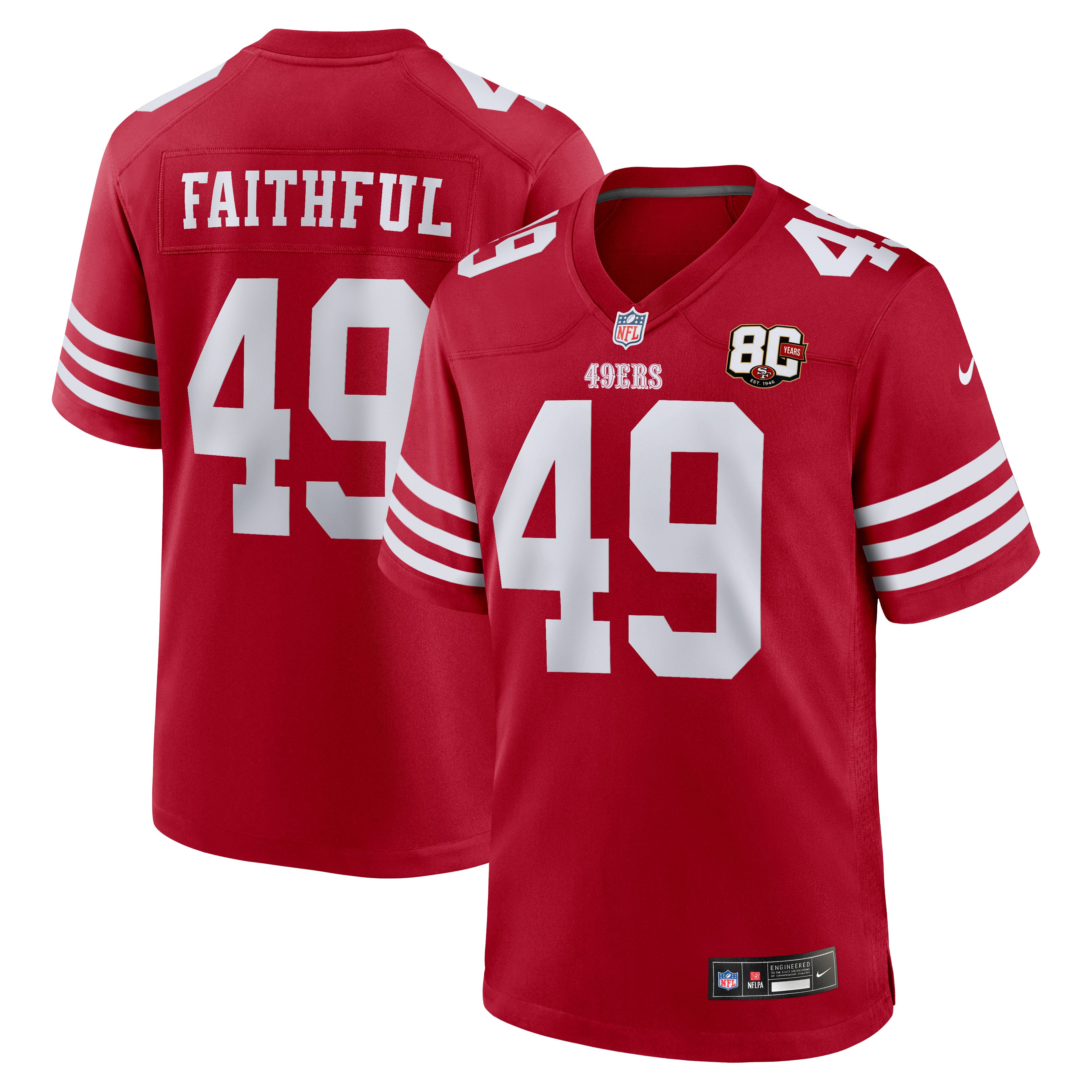 Men's San Francisco 49Ers The Faithful Nike Scarlet 80Th Anniversary Game Jersey