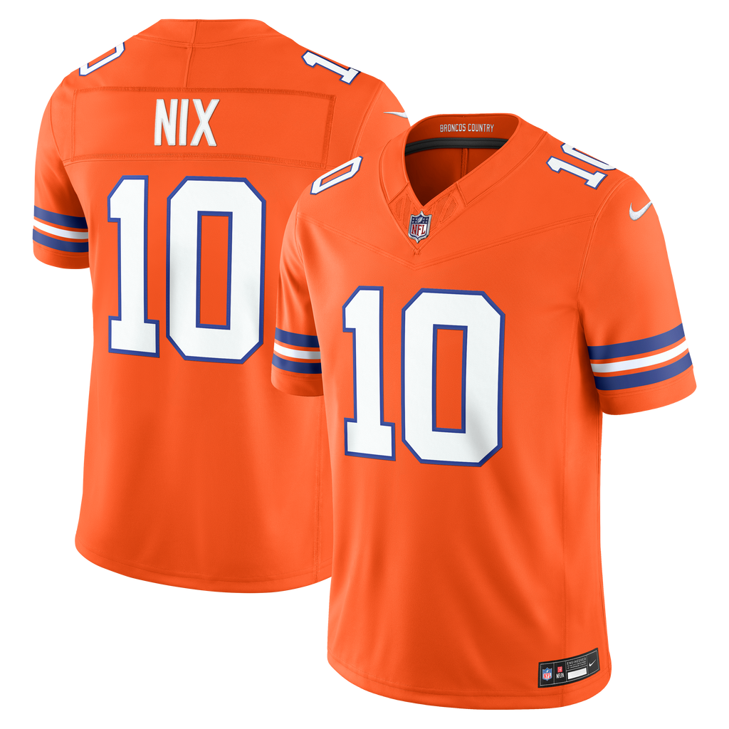 Men's Denver Broncos Bo Nix Nike Orange Alternate Mile High Collection 1977 Throwback Vapor Fuse Stitched Limited Jersey