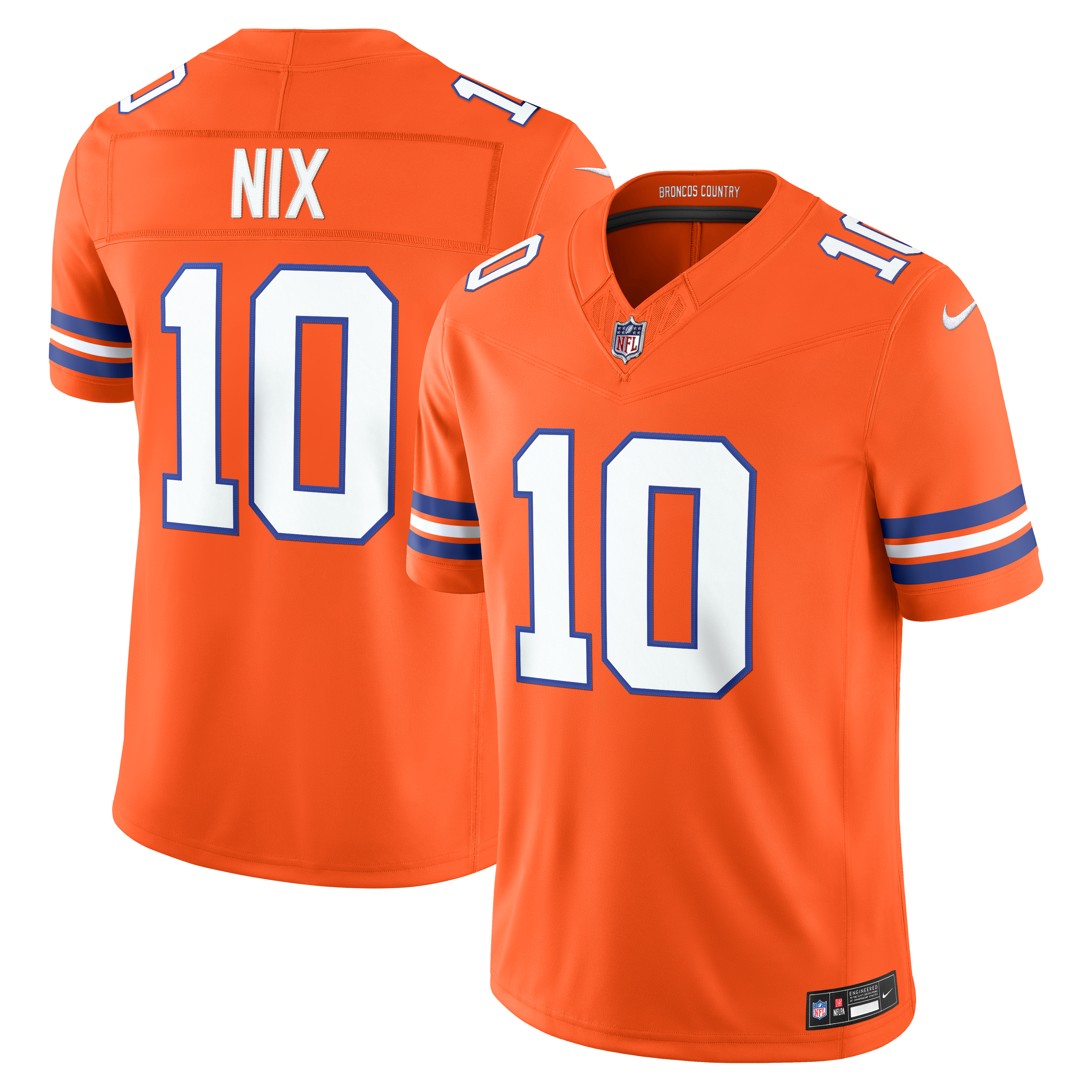 Men's Denver Broncos Bo Nix Nike Orange Alternate Mile High Collection 1977 Throwback Vapor Fuse Stitched Limited Jersey