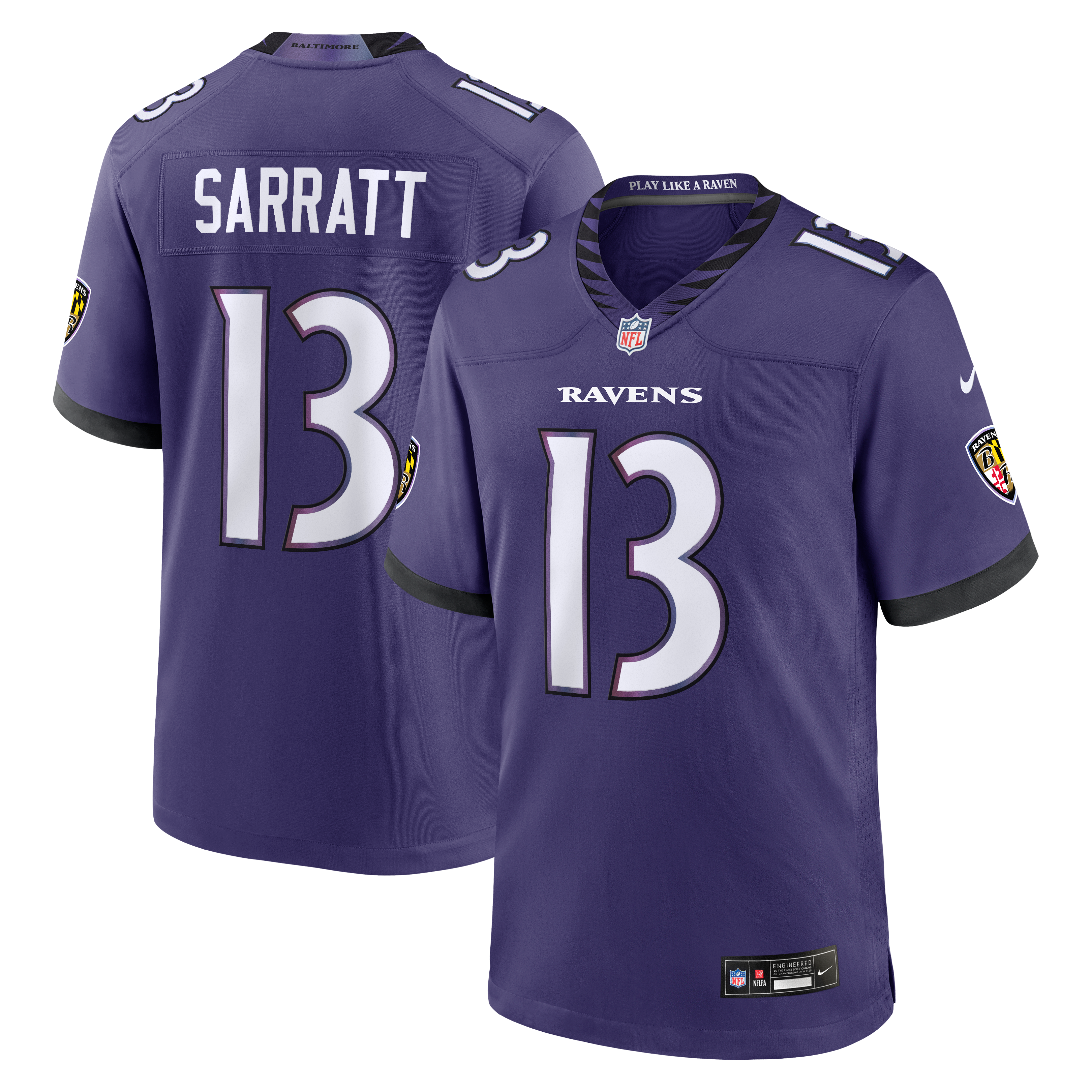Men's Baltimore Ravens Elijah Sarratt Nike Purple Team Game Jersey