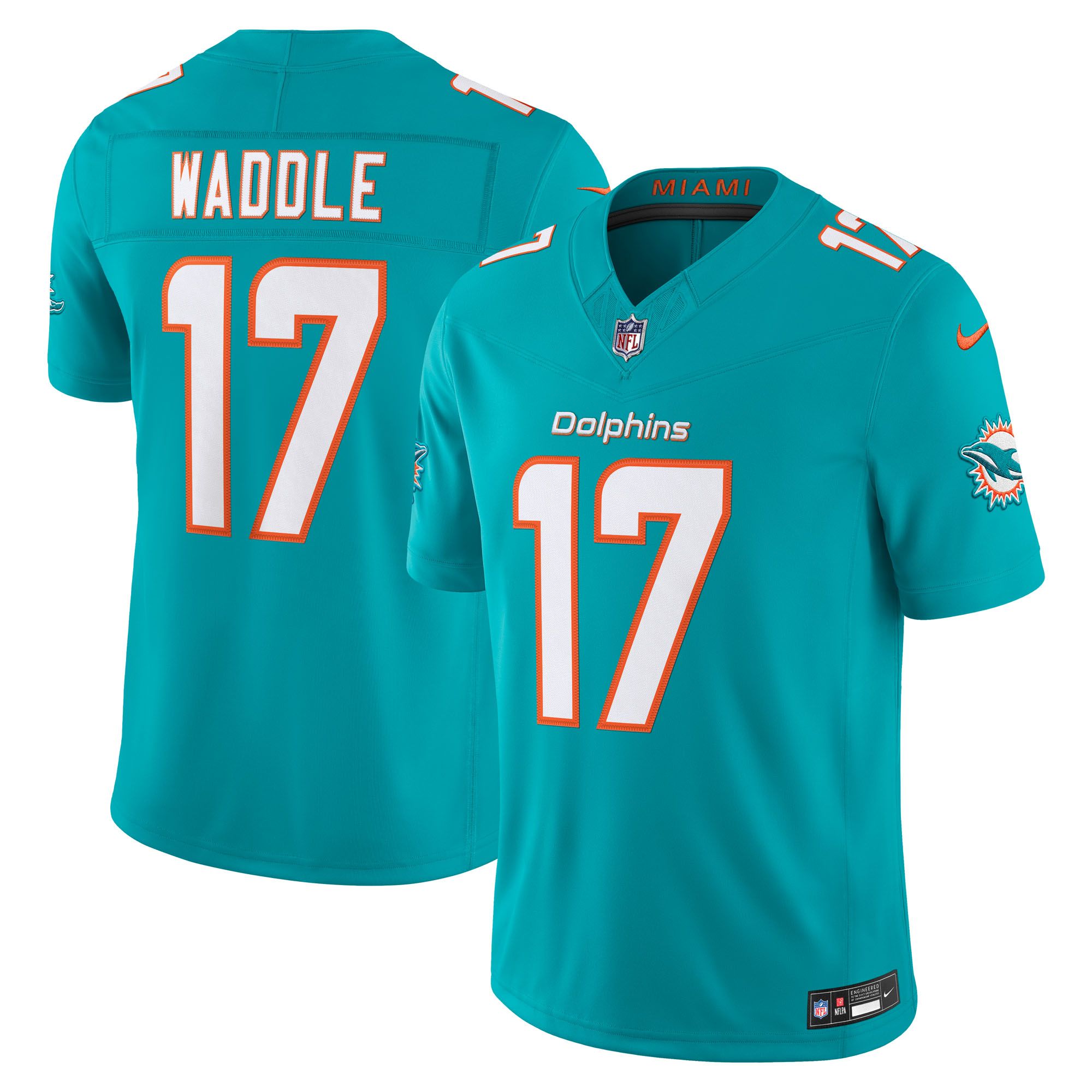 Men's Miami Dolphins Jaylen Waddle Nike Aqua Team Vapor Fuse Stitched Limited Jersey