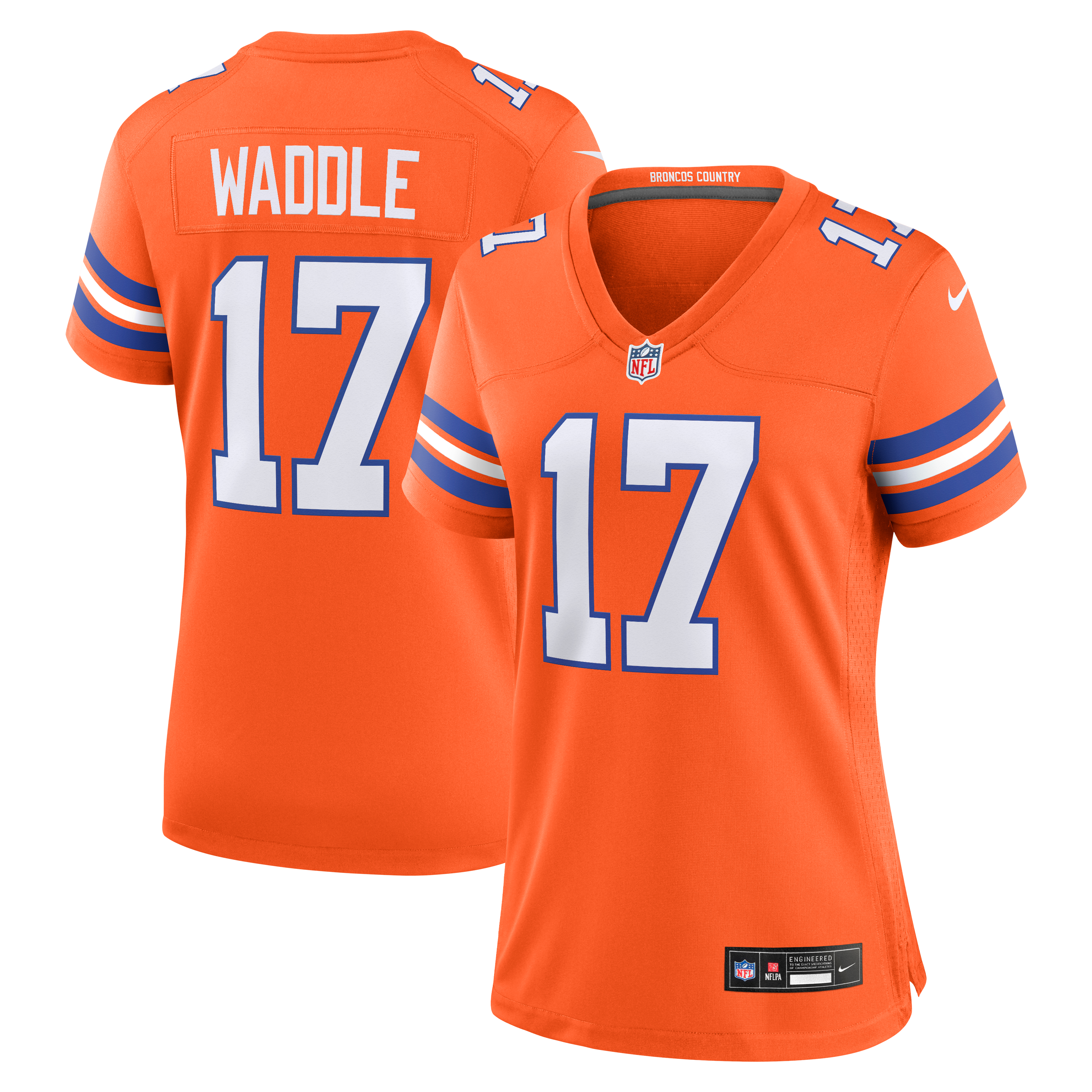 Women's Denver Broncos Jaylen Waddle Nike Orange Mile High Collection 1977 Throwback Game Jersey