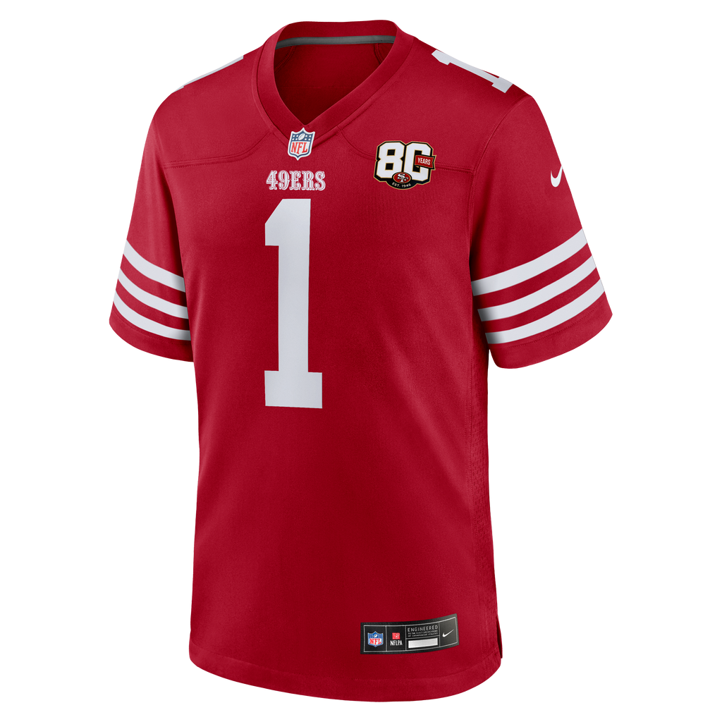 Men's San Francisco 49Ers Ricky Pearsall Nike Scarlet 80Th Anniversary Game Jersey