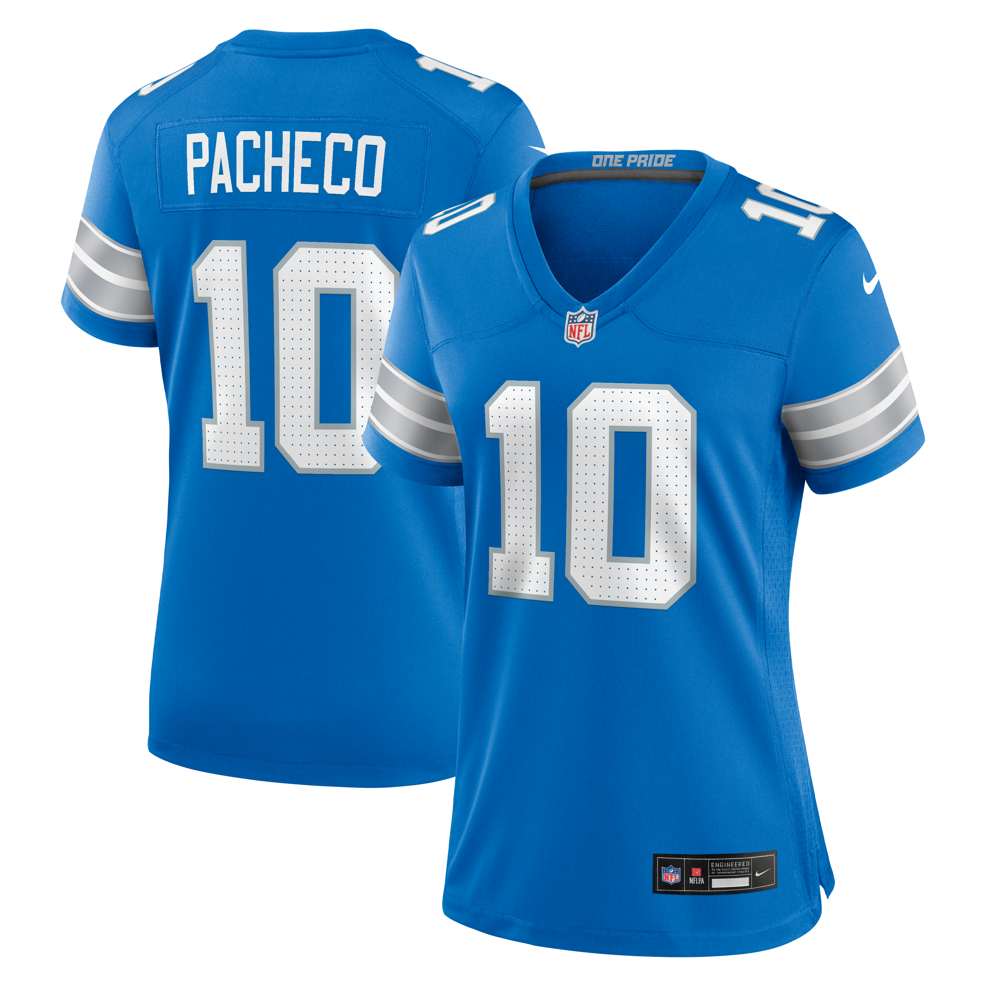 Women's Detroit Lions Isiah Pacheco Nike Blue Team Game Jersey