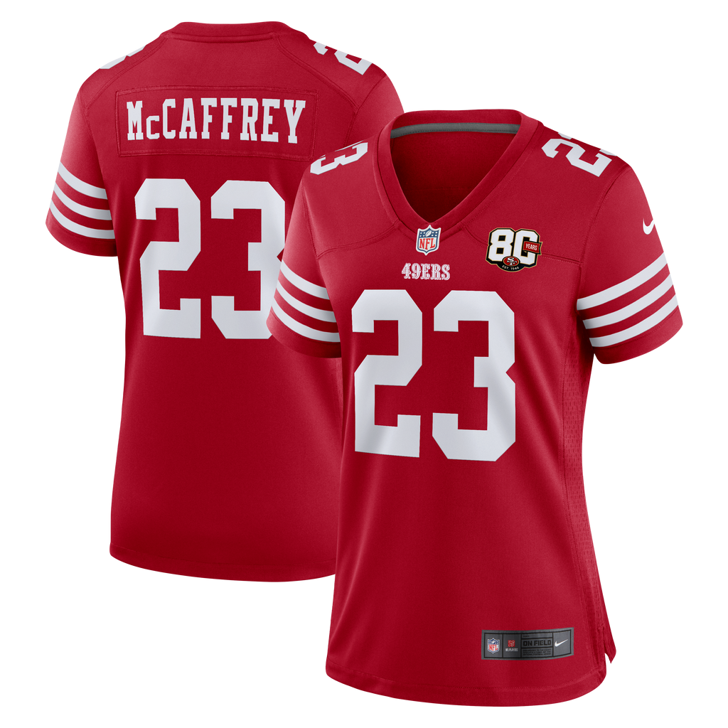 Women's San Francisco 49Ers Christian Mccaffrey Nike Scarlet 80Th Anniversary Game Jersey