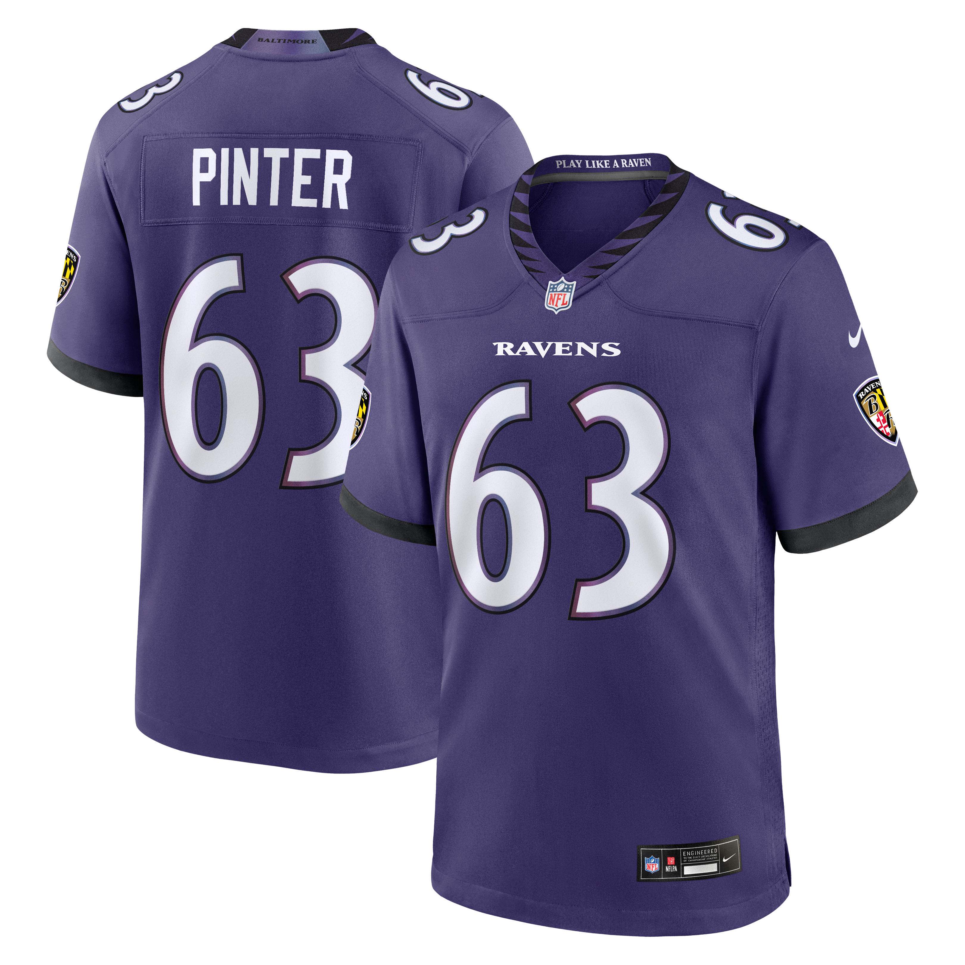 Men's Baltimore Ravens Danny Pinter Nike Purple Team Game Jersey