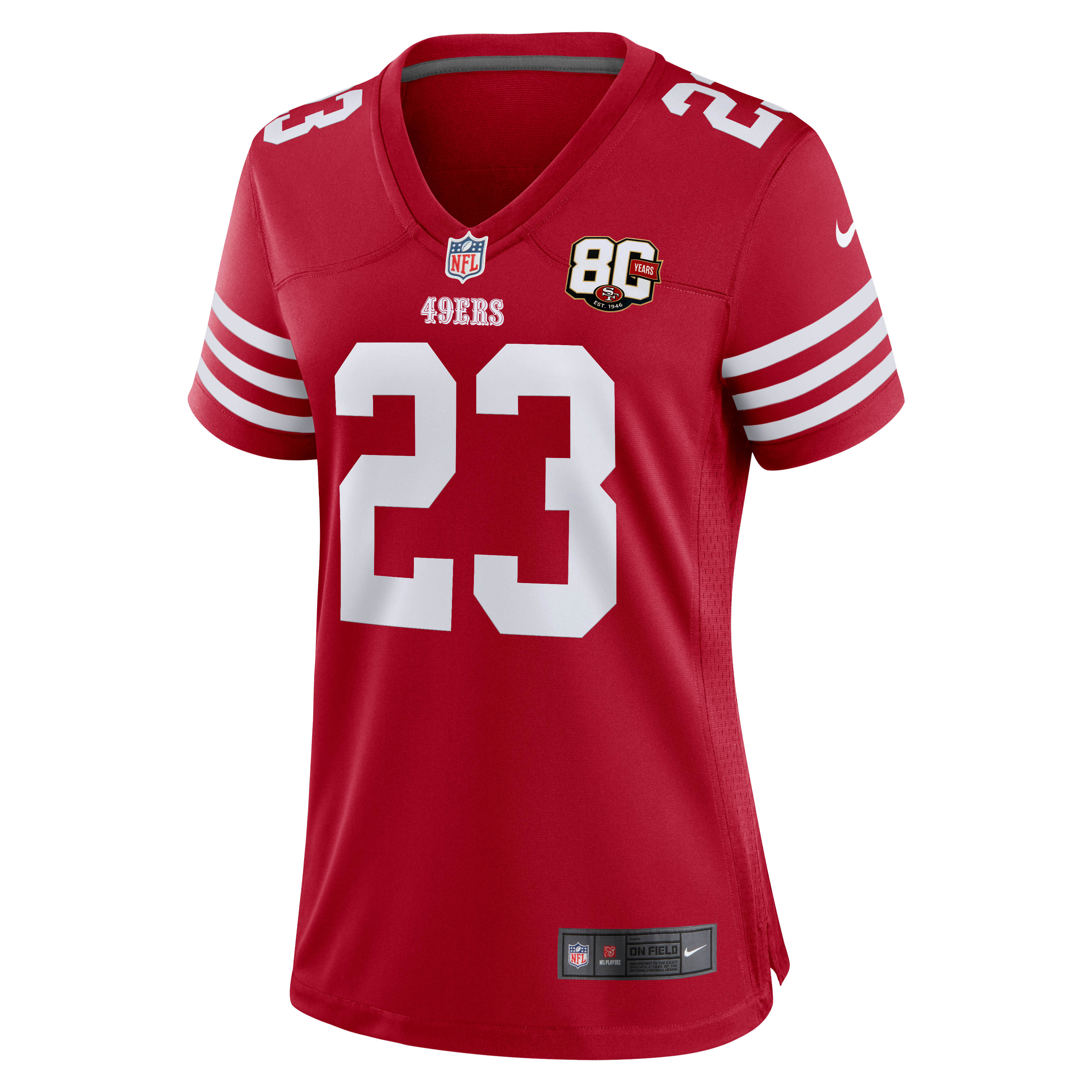 Women's San Francisco 49Ers Christian Mccaffrey Nike Scarlet 80Th Anniversary Game Jersey