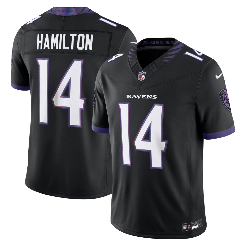 Men's Baltimore Ravens Kyle Hamilton Nike Black Alternate Vapor Fuse Stitched Limited Jersey