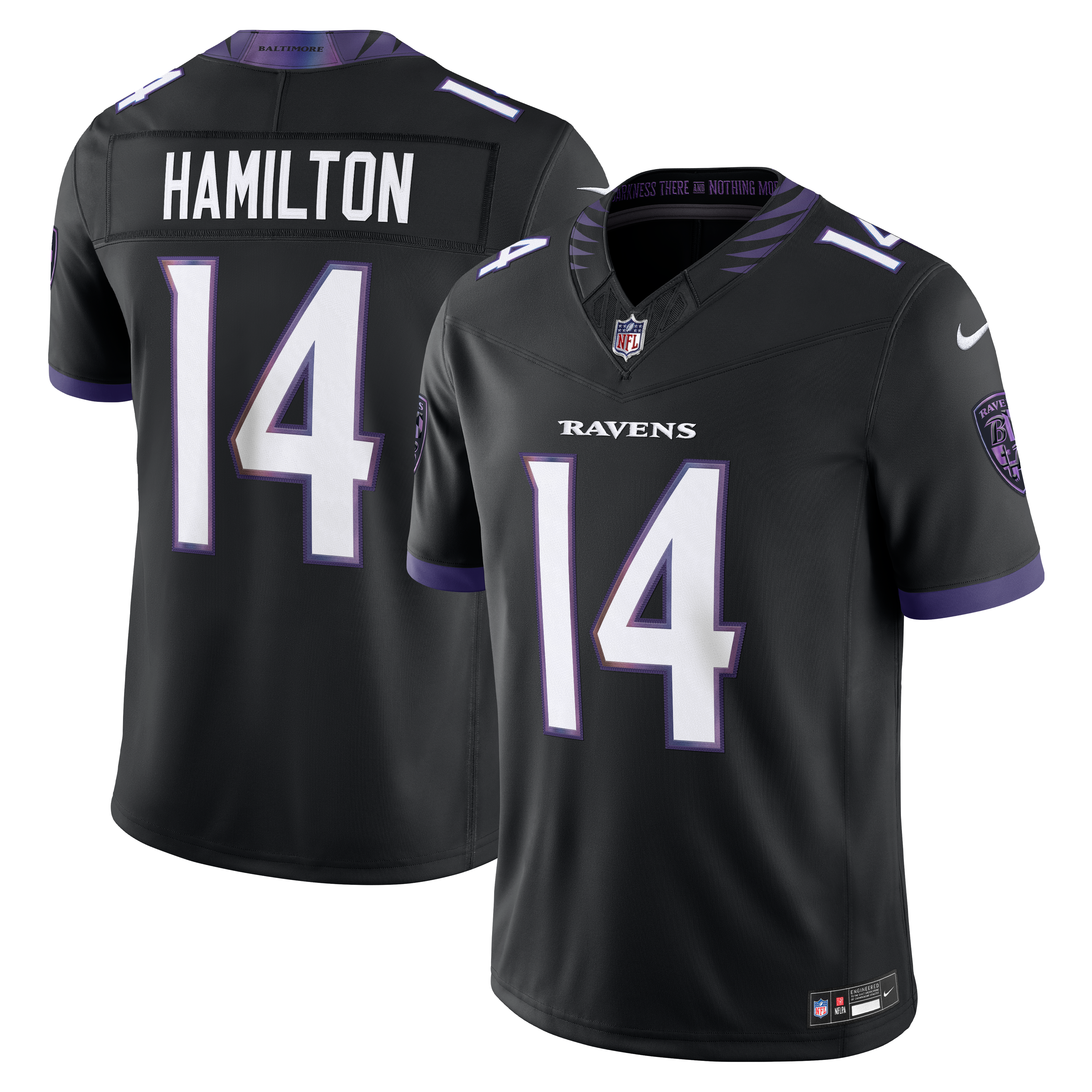Men's Baltimore Ravens Kyle Hamilton Nike Black Alternate Vapor Fuse Stitched Limited Jersey