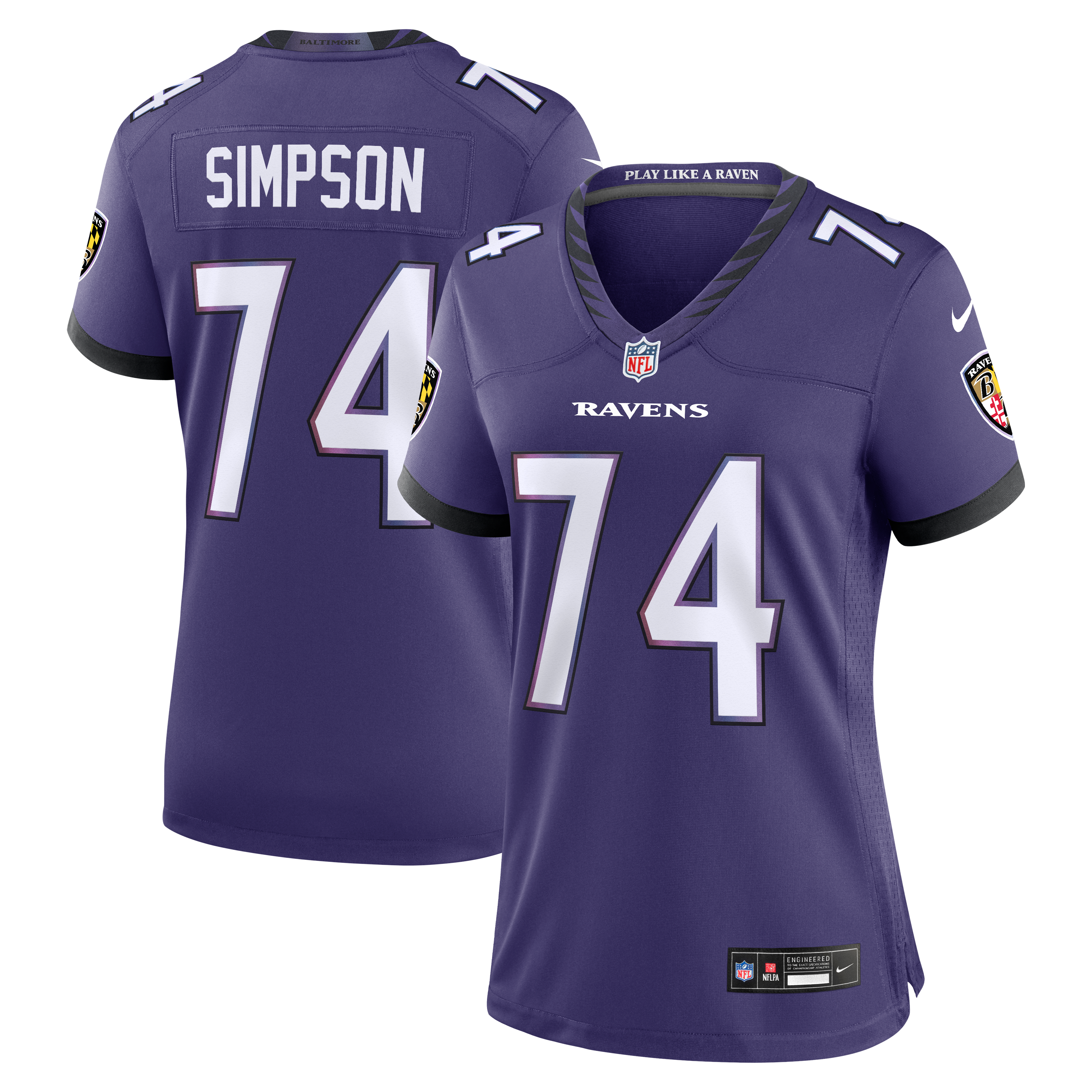Women's Baltimore Ravens John Simpson Nike Purple Team Game Jersey
