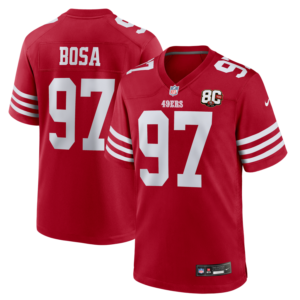 Men's San Francisco 49Ers Nick Bosa Nike Scarlet 80Th Anniversary Game Jersey